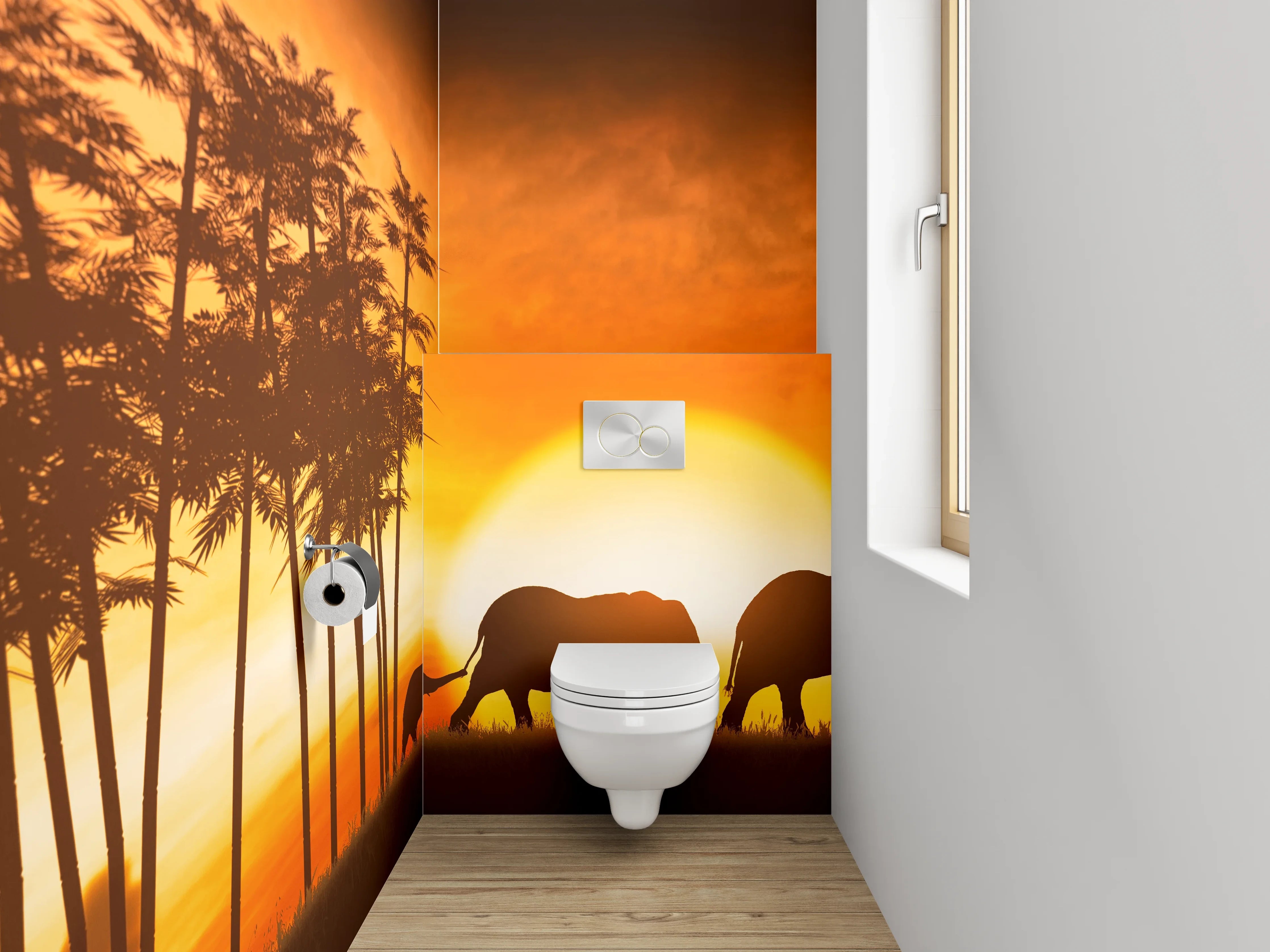 WC-Rückwand - Afrikanische Elefanten bei Sonnenuntergang