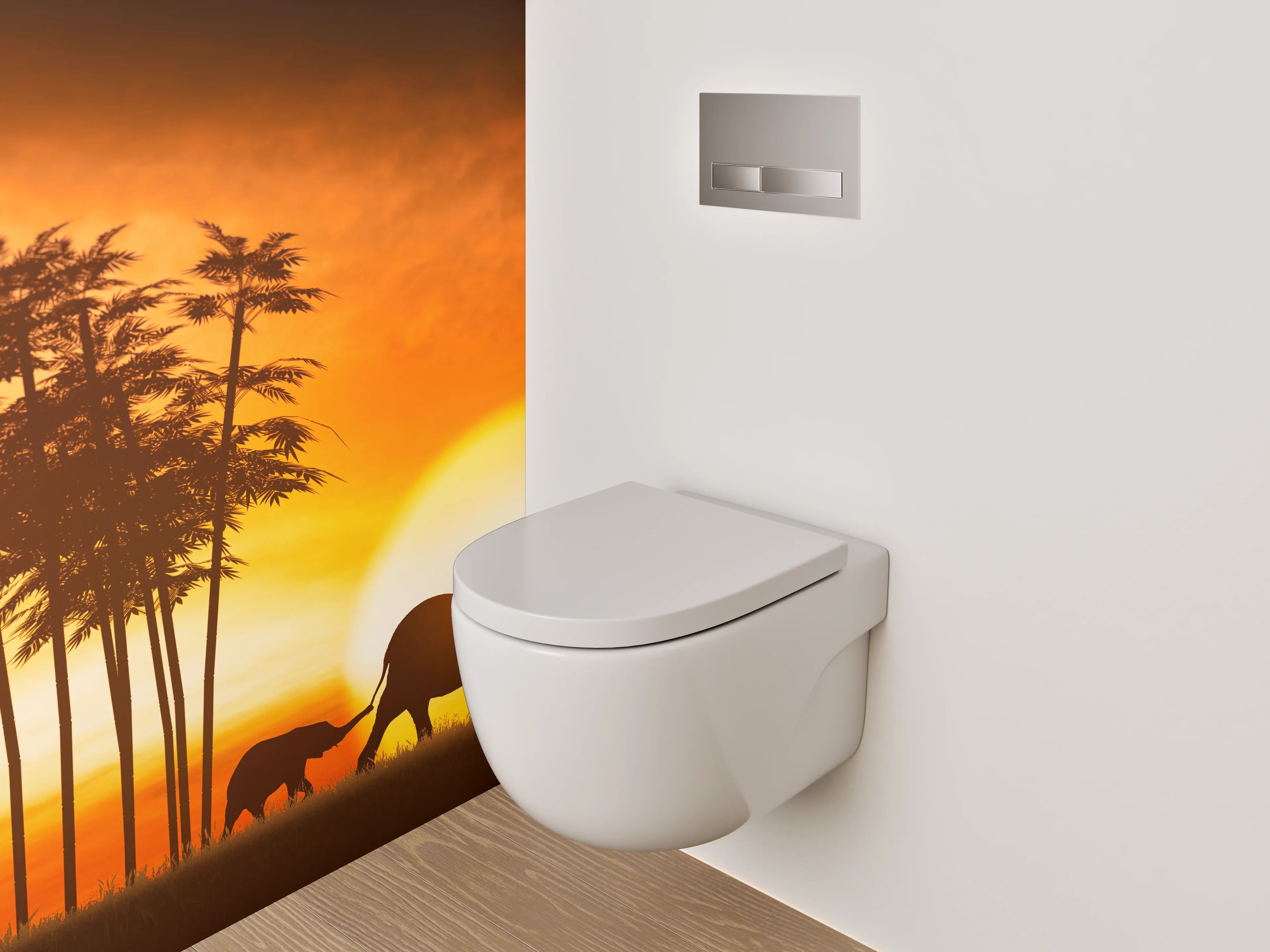 WC-Rückwand - Afrikanische Elefanten bei Sonnenuntergang