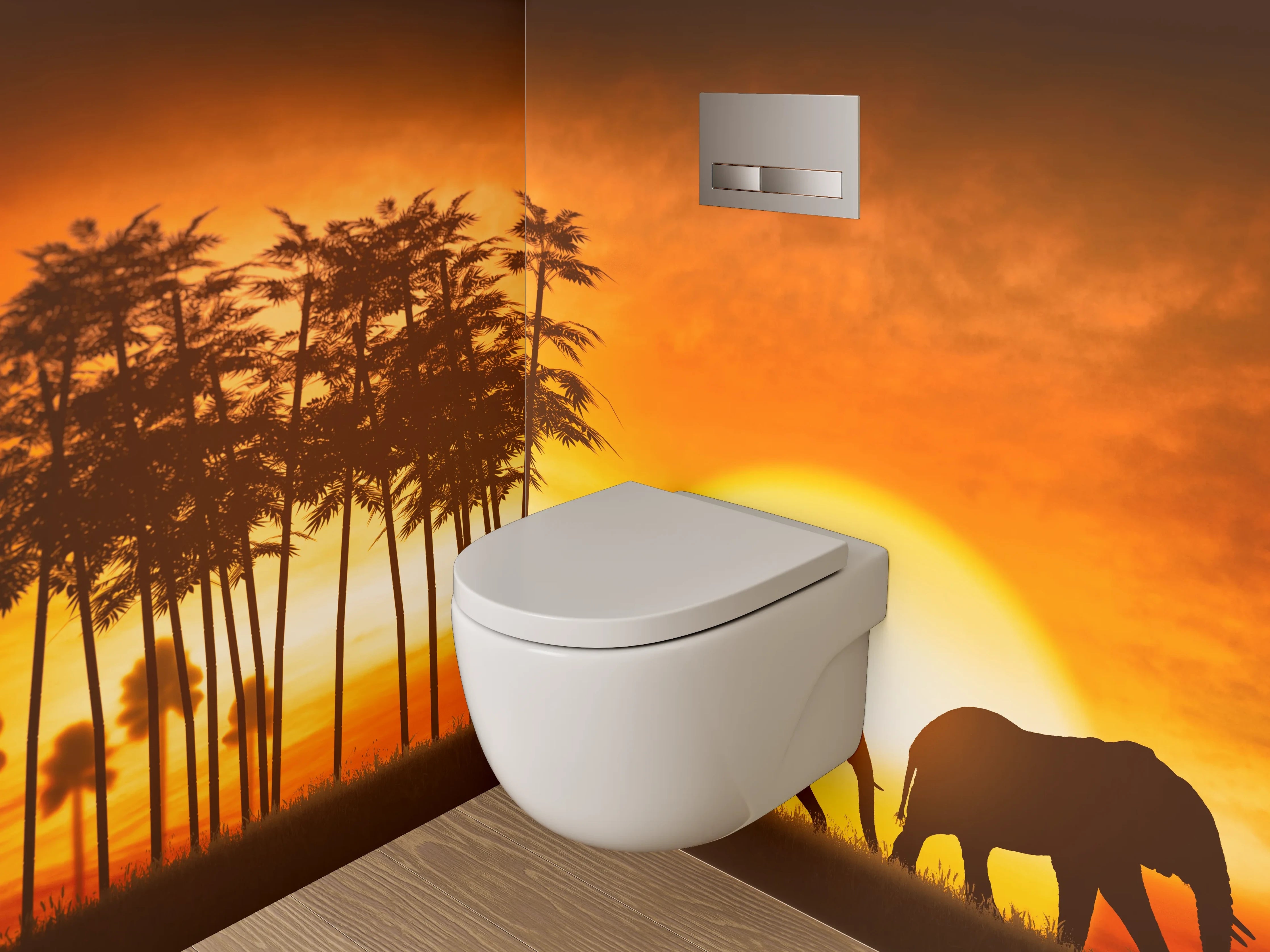 WC-Rückwand - Afrikanische Elefanten bei Sonnenuntergang