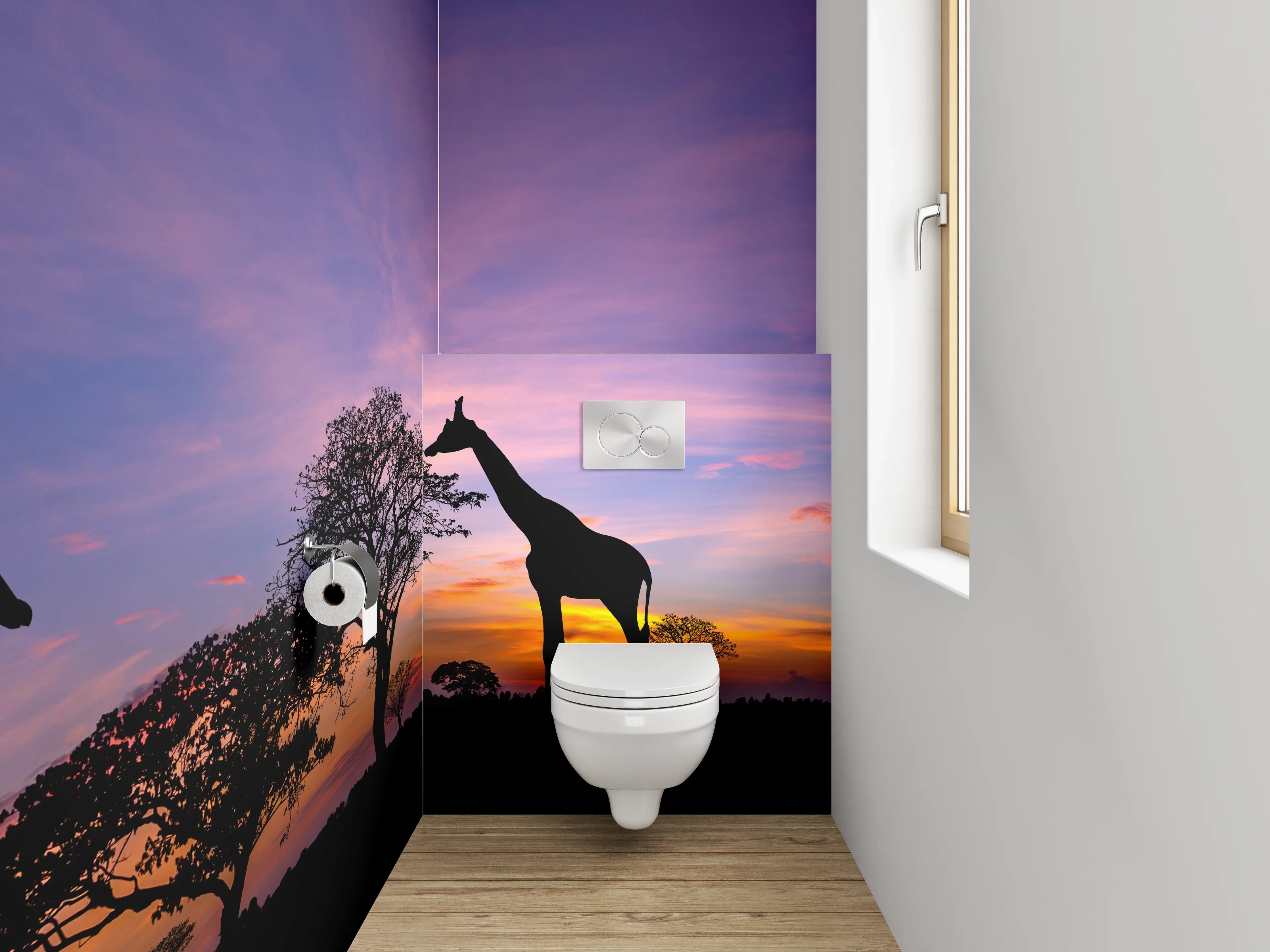 WC-Rückwand - Afrikanische Giraffen bei Sonnenuntergang