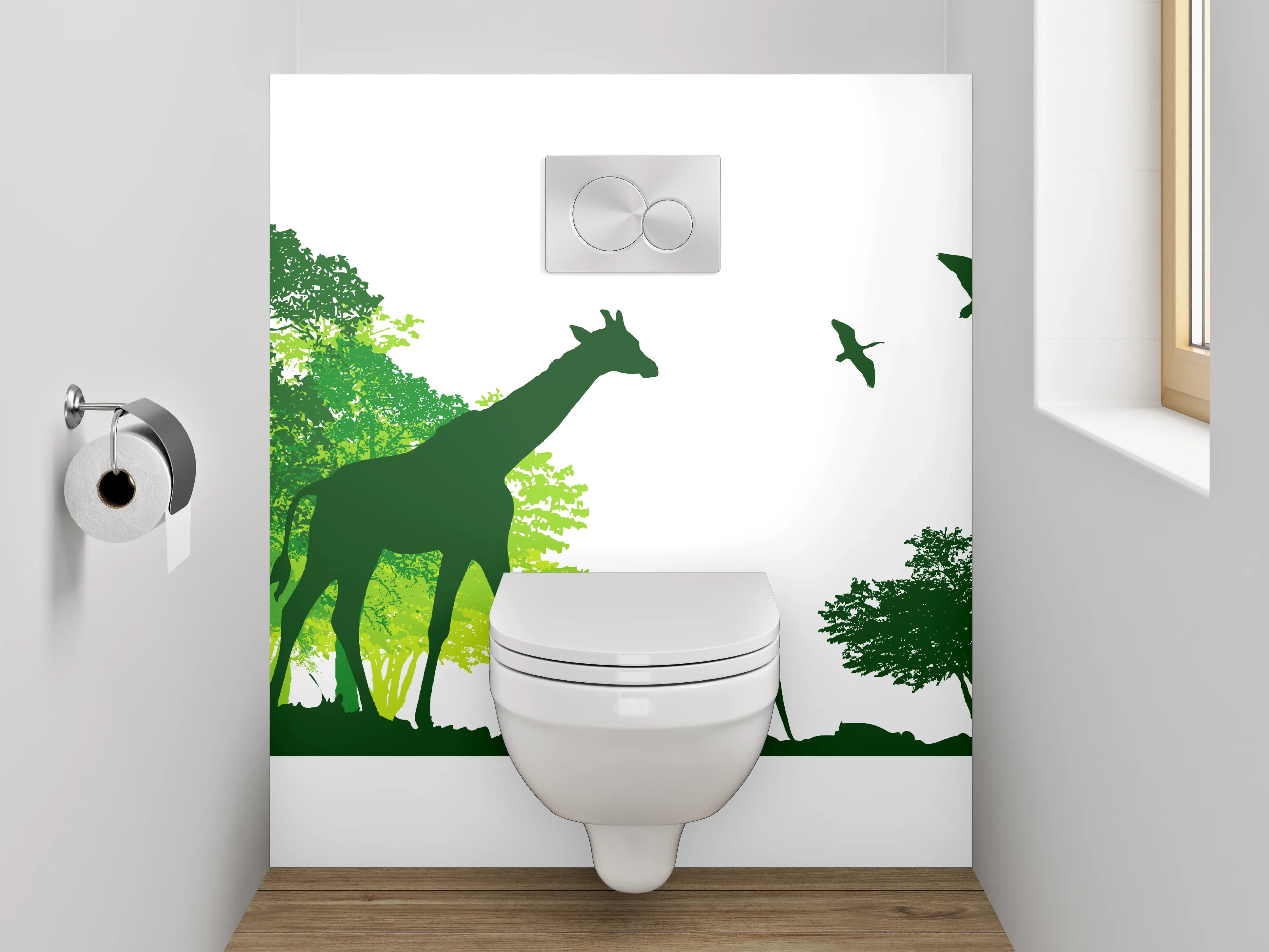WC-Rückwand - Afrikanische Savanne Silhouette Tiere Grün
