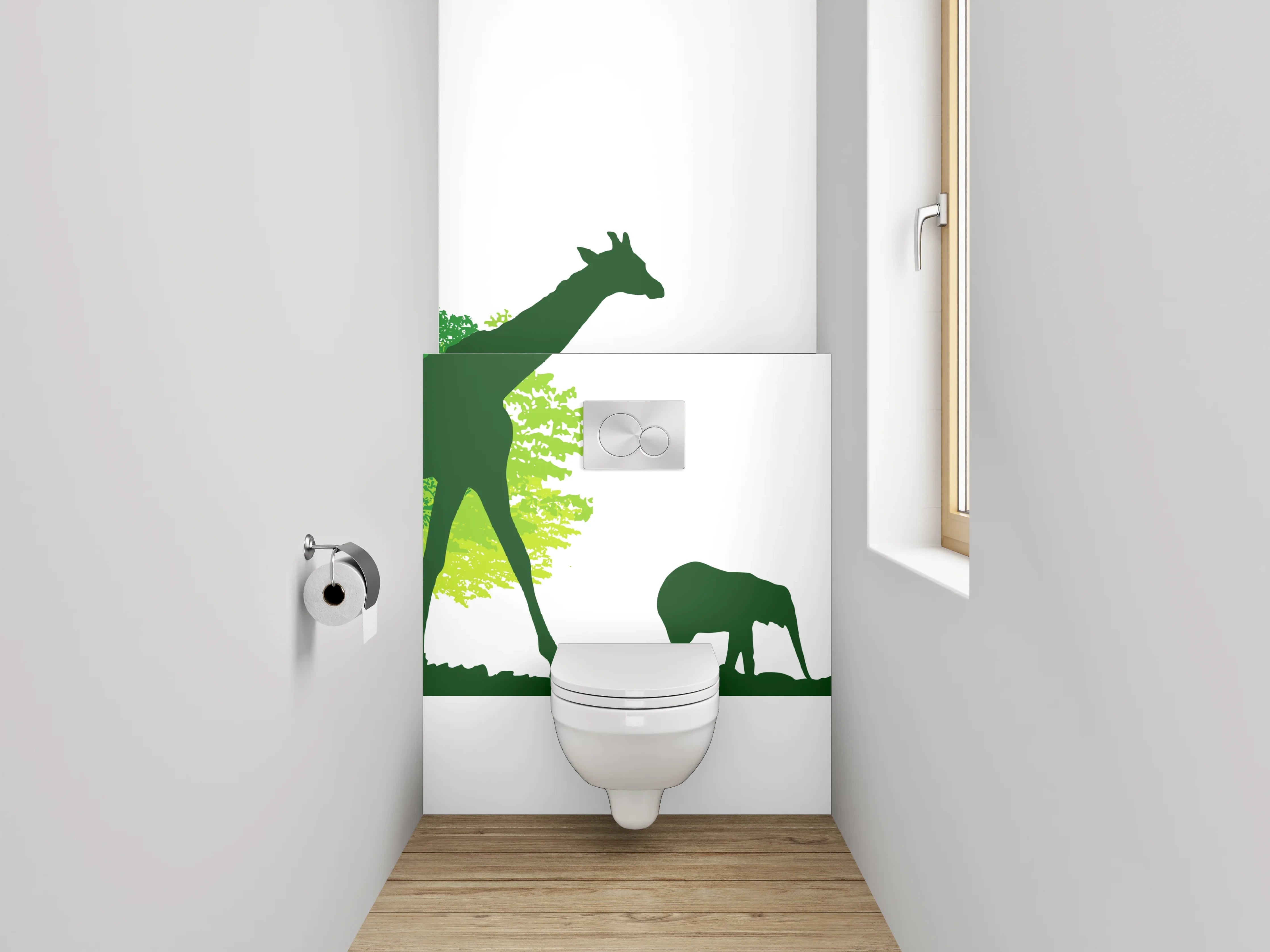 WC-Rückwand - Afrikanische Savanne Silhouette Tiere Grün