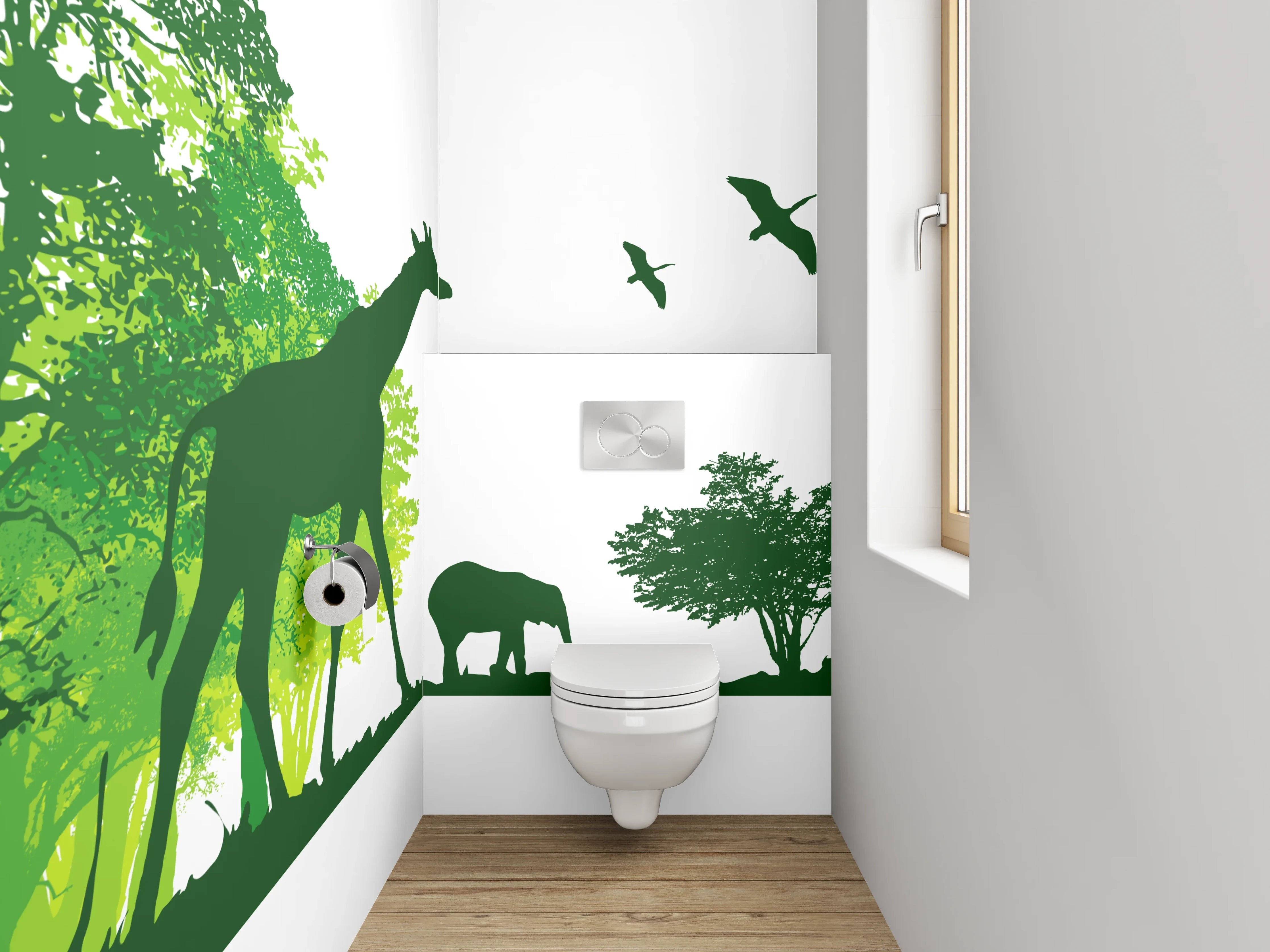 WC-Rückwand - Afrikanische Savanne Silhouette Tiere Grün