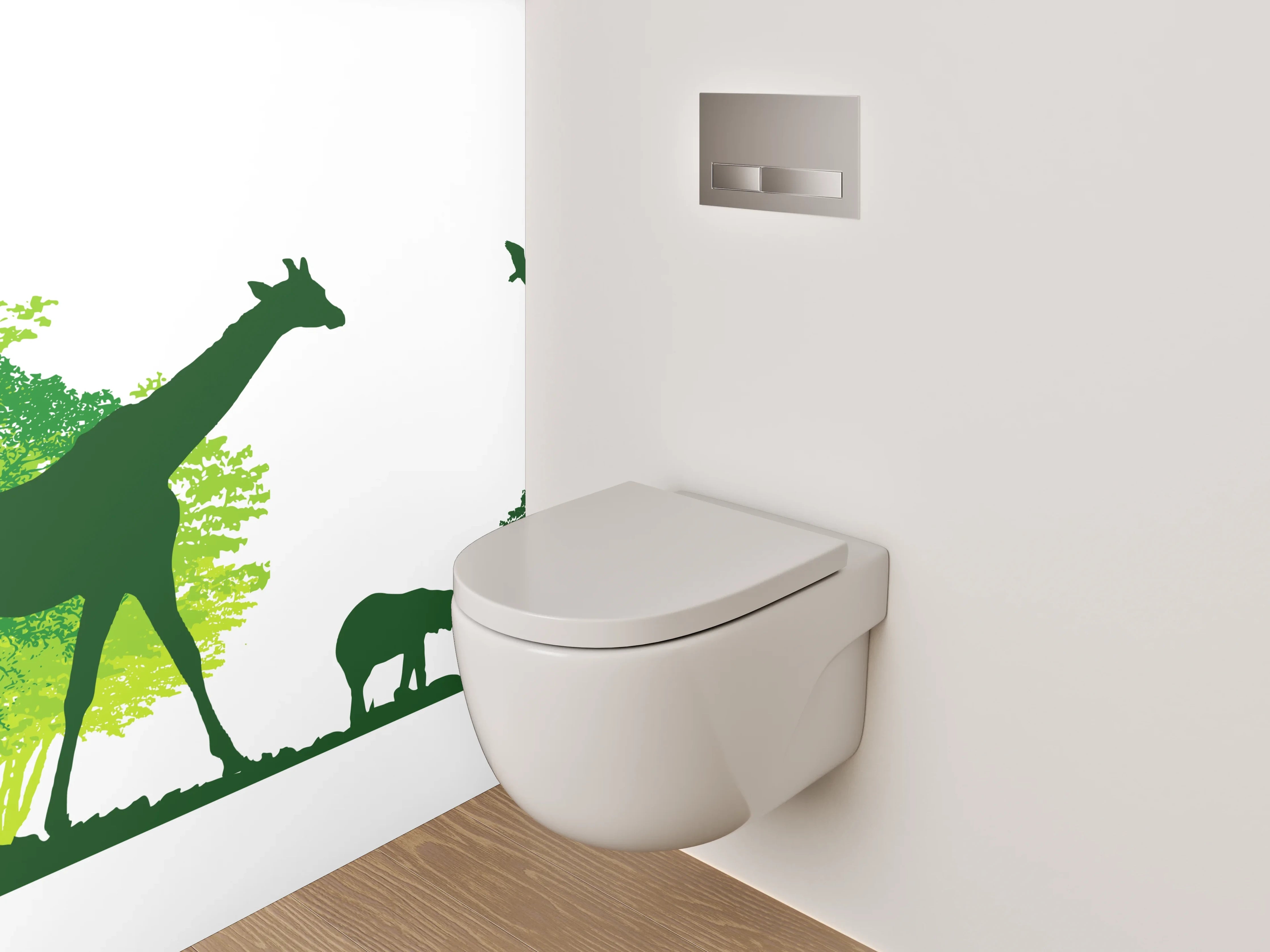 WC-Rückwand - Afrikanische Savanne Silhouette Tiere Grün