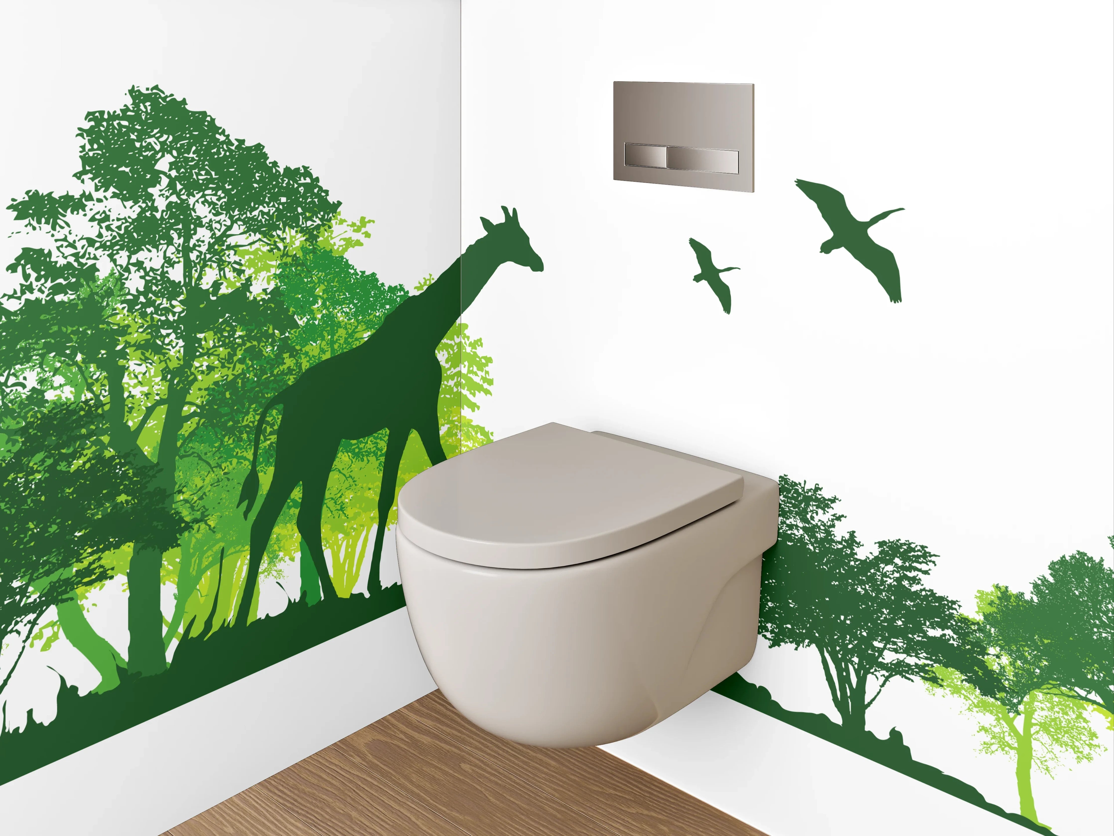 WC-Rückwand - Afrikanische Savanne Silhouette Tiere Grün