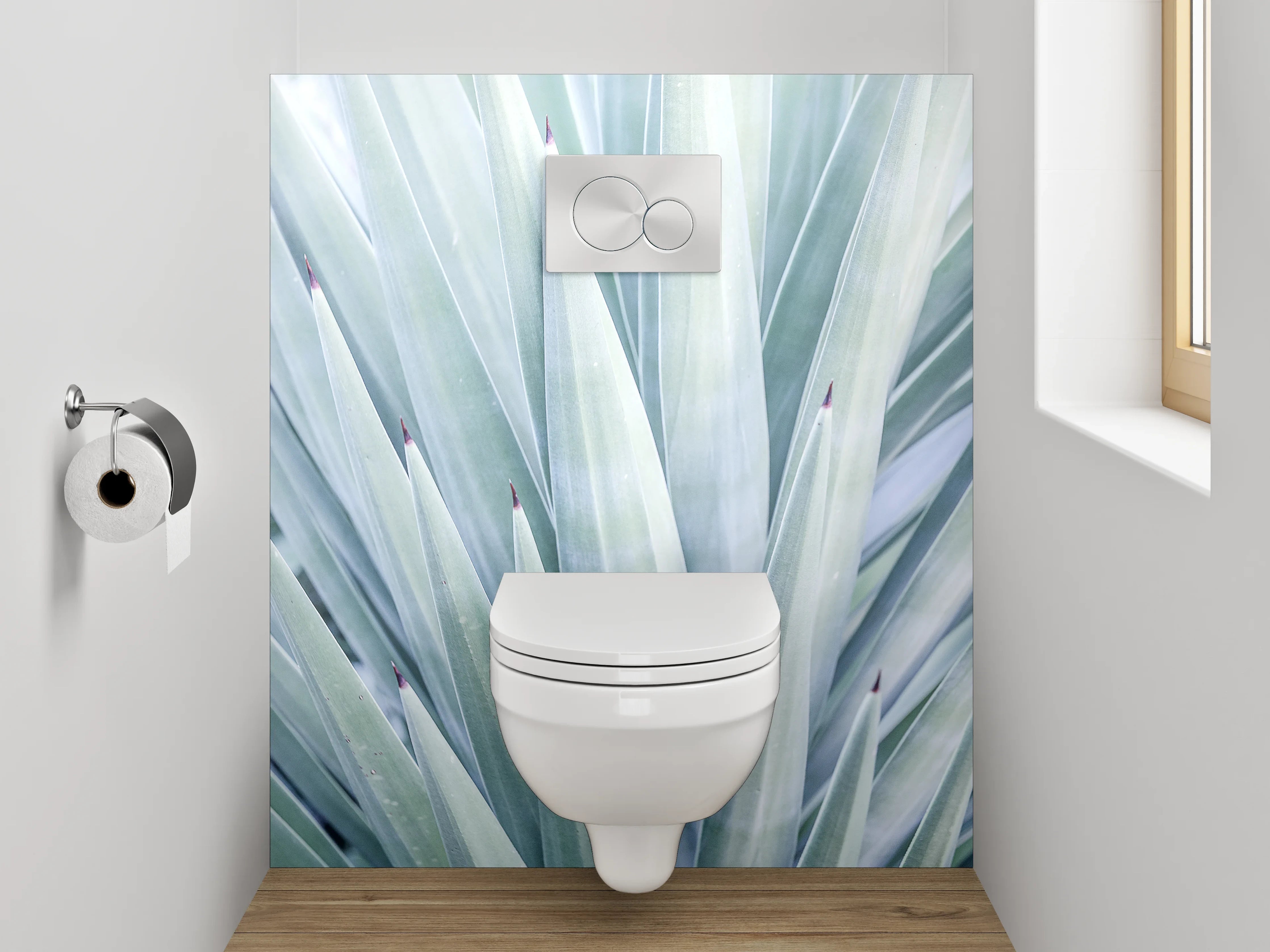 WC-Rückwand - Agave – Elegante Pflanzenstruktur in Weißtönen
