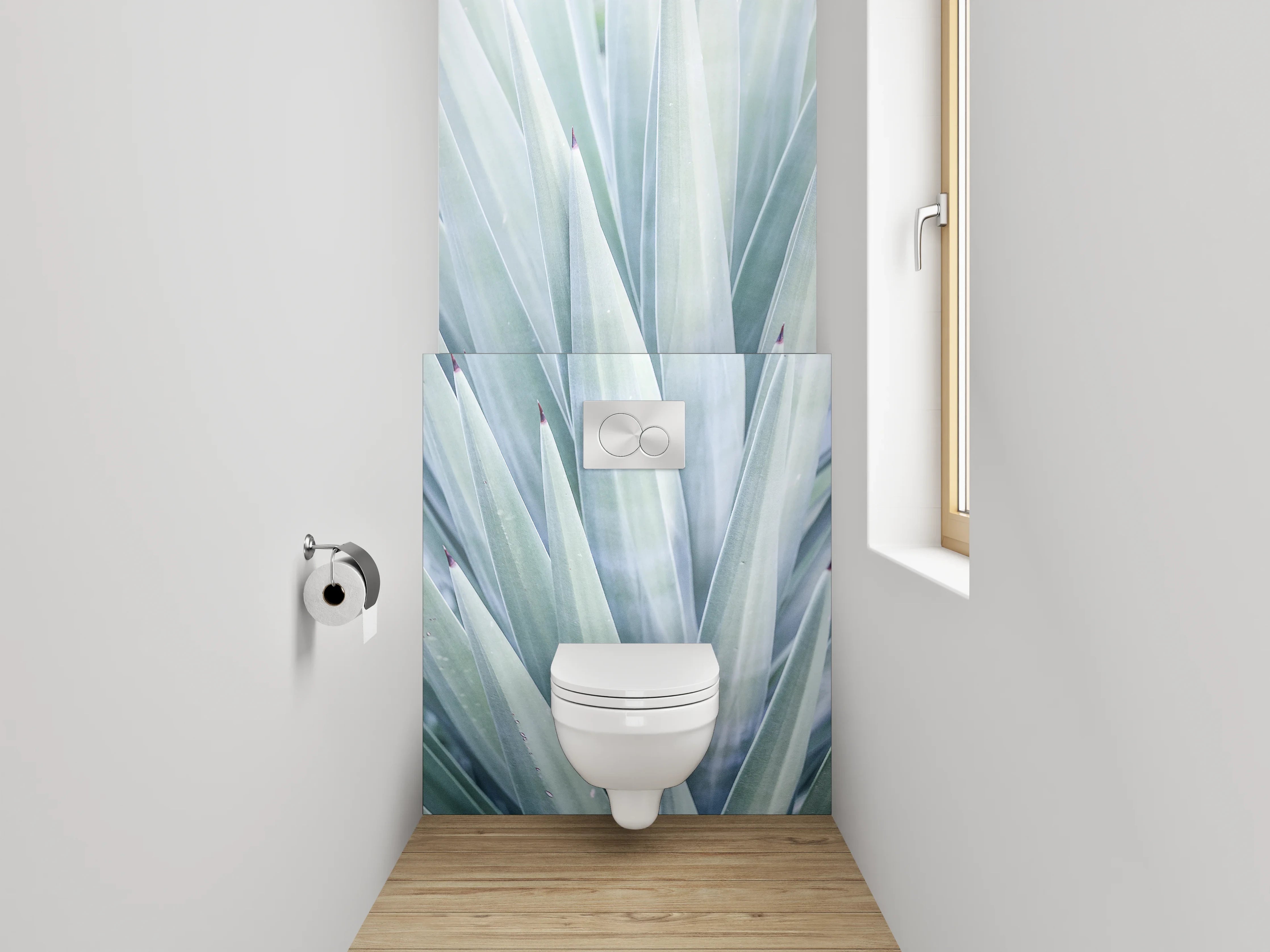 WC-Rückwand - Agave – Elegante Pflanzenstruktur in Weißtönen