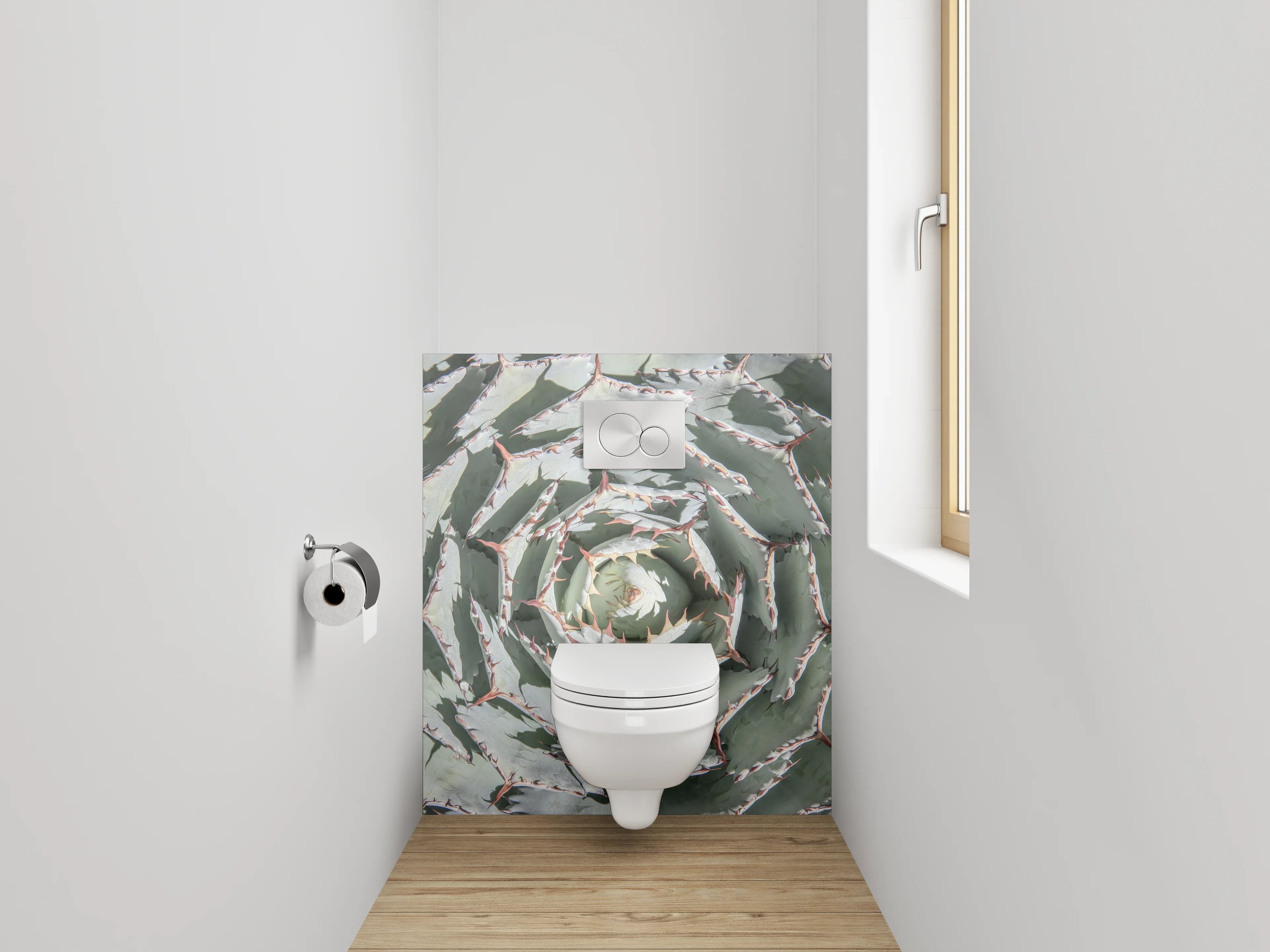 WC-Rückwand - Agavenmuster in Weißgrau