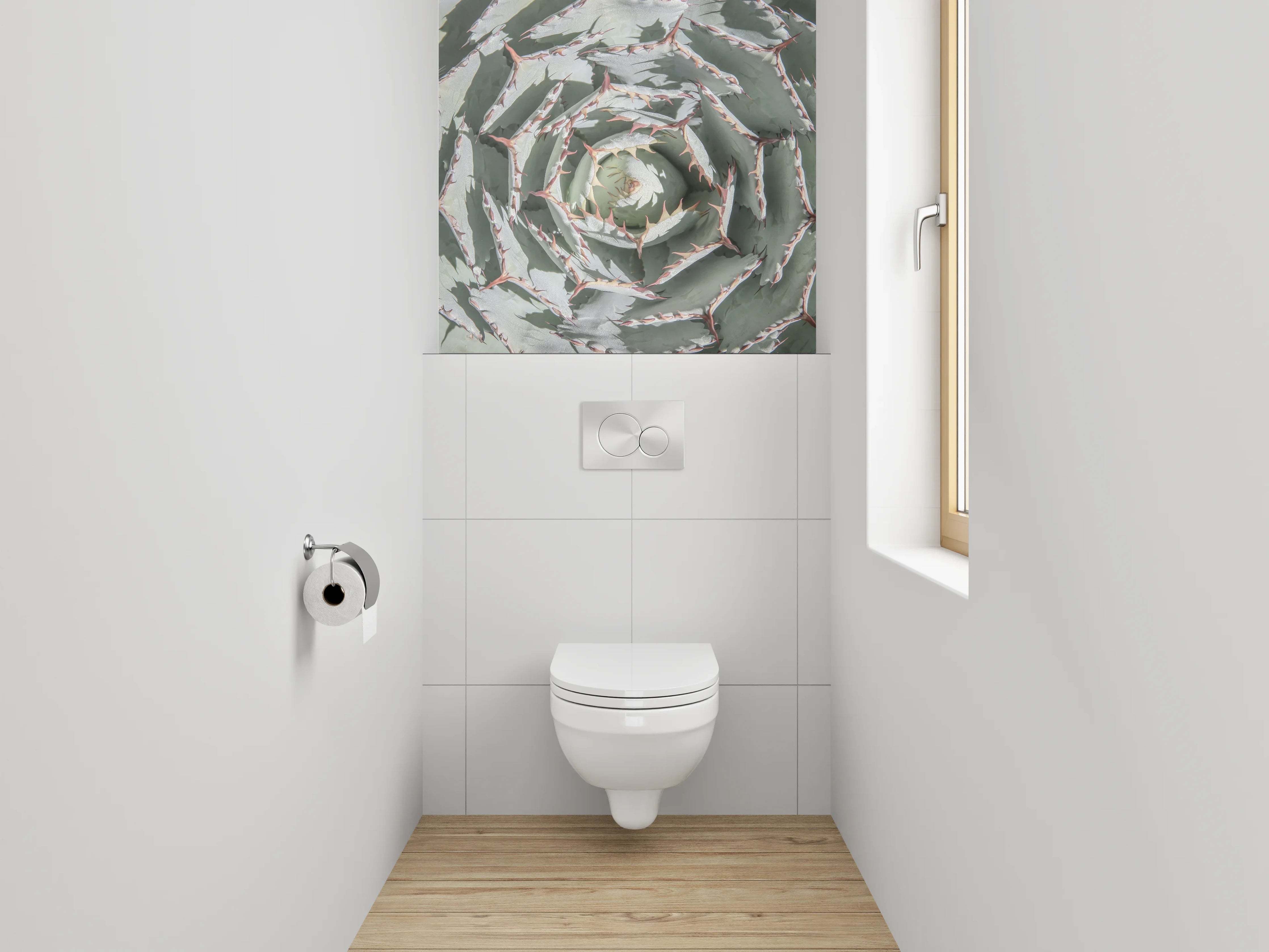 WC-Rückwand - Agavenmuster in Weißgrau