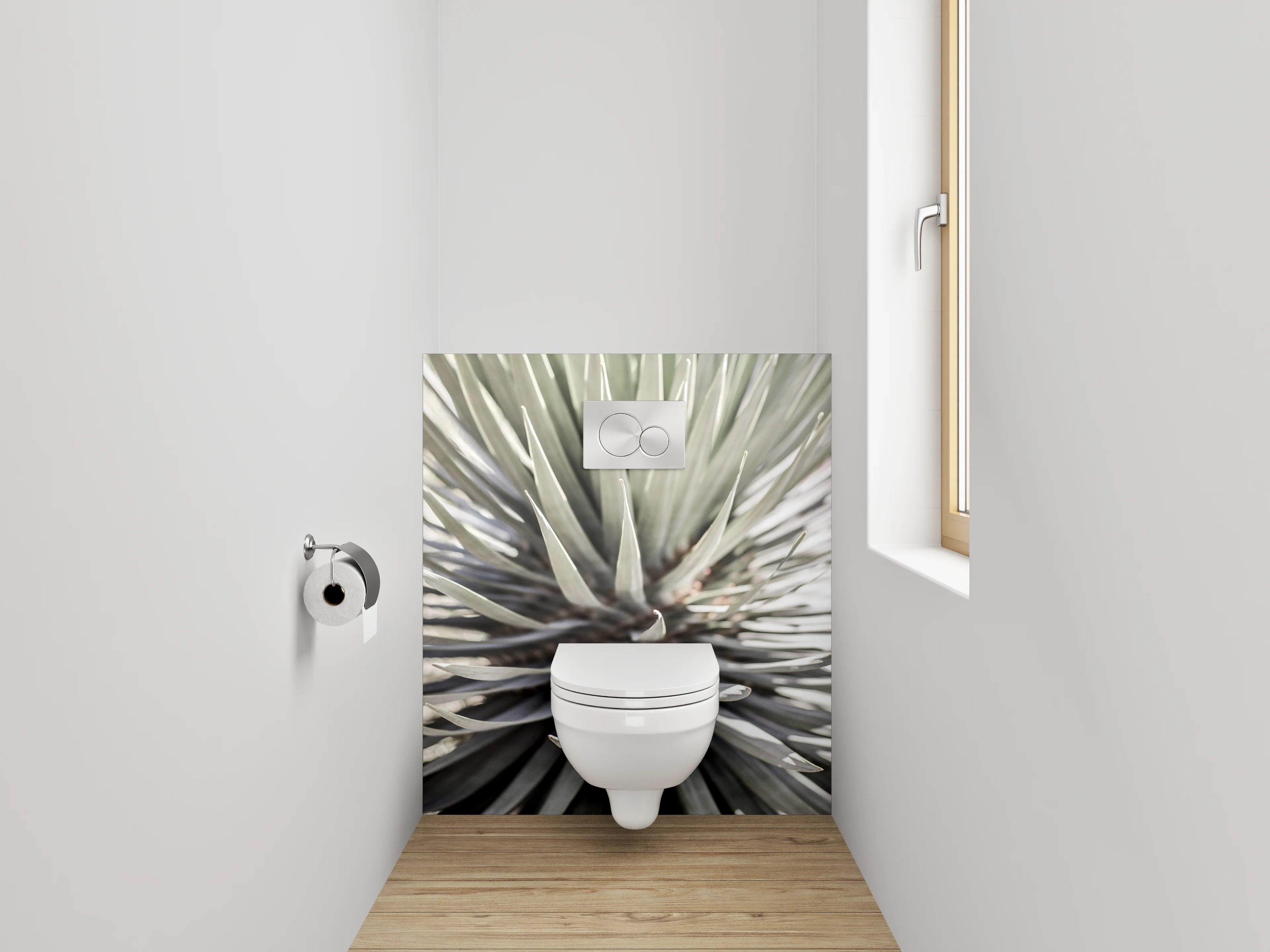 WC-Rückwand - Agavenpflanze in Nahaufnahme Weiß-Grau