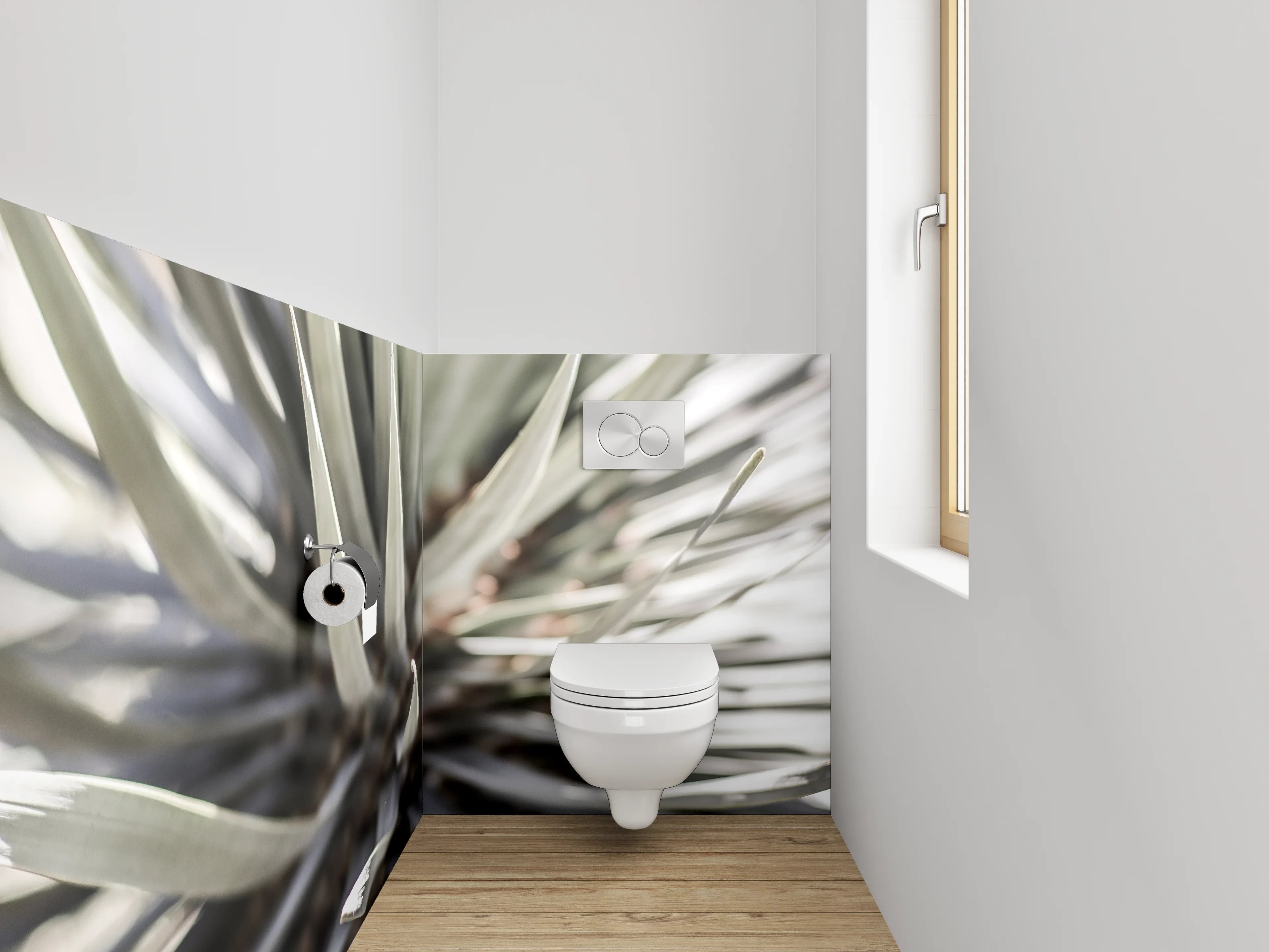 WC-Rückwand - Agavenpflanze in Nahaufnahme Weiß-Grau