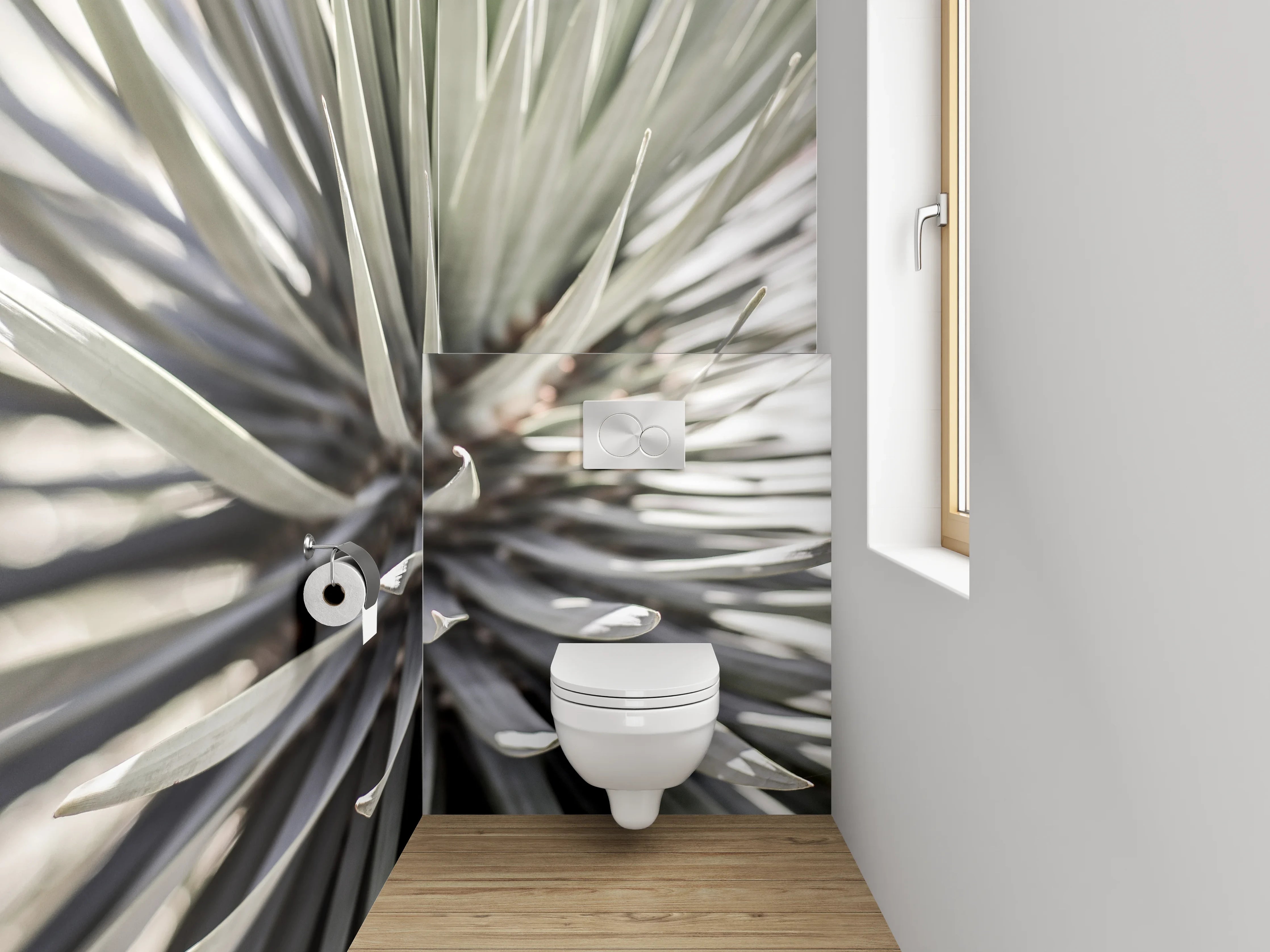 WC-Rückwand - Agavenpflanze in Nahaufnahme Weiß-Grau