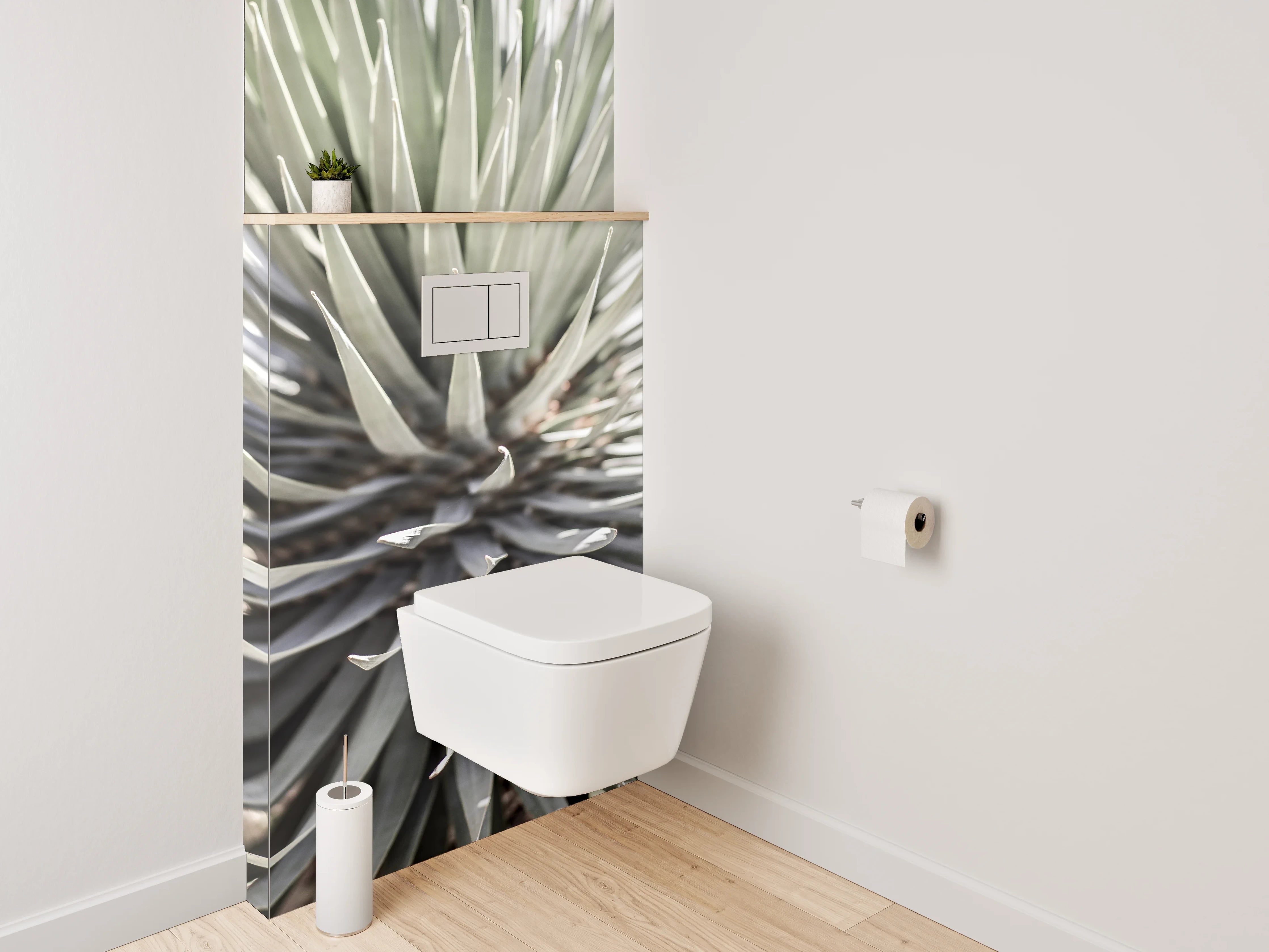 WC-Rückwand - Agavenpflanze in Nahaufnahme Weiß-Grau