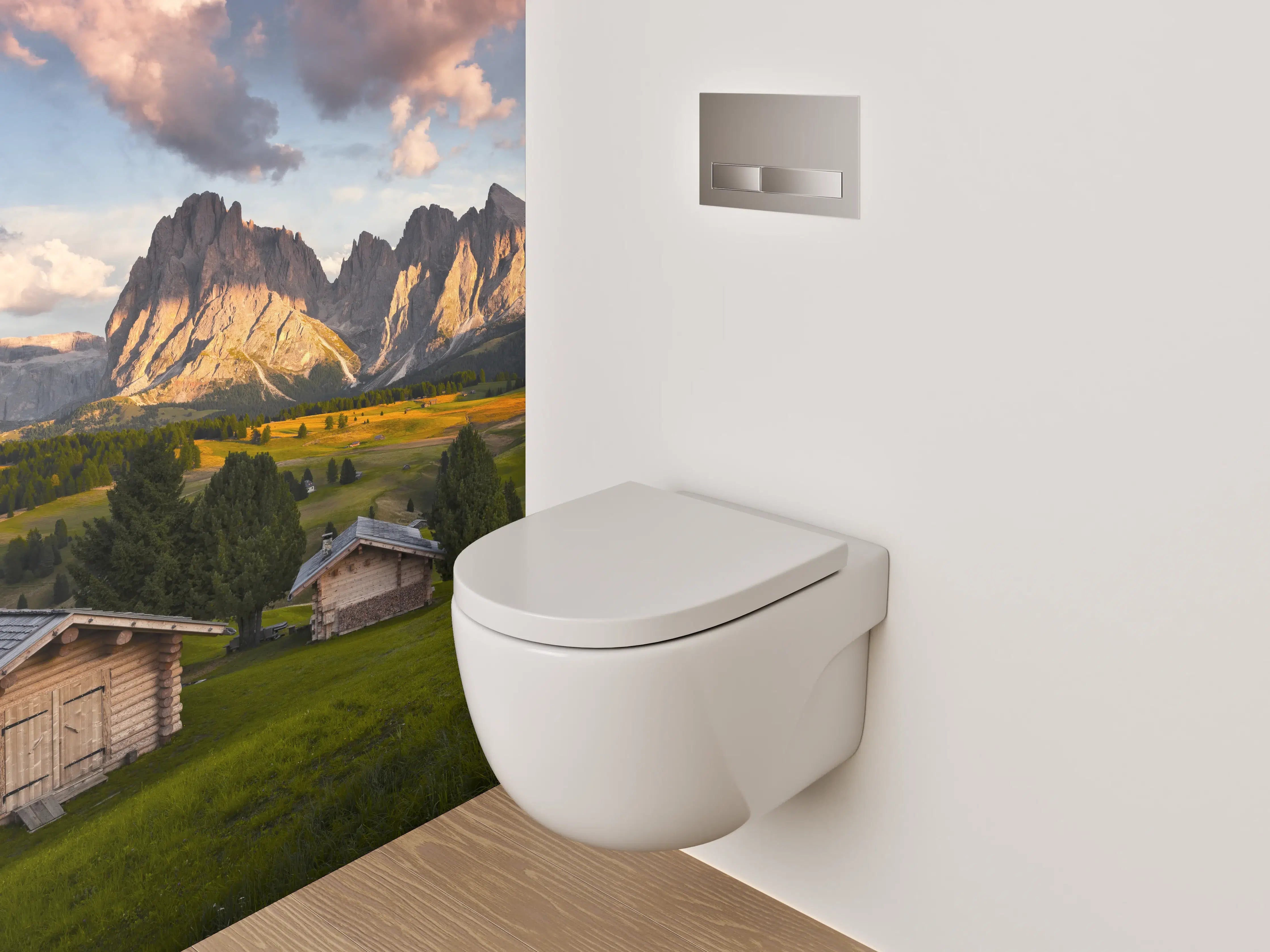 WC-Rückwand - Almhütten-Panorama mit Dolomitenblick