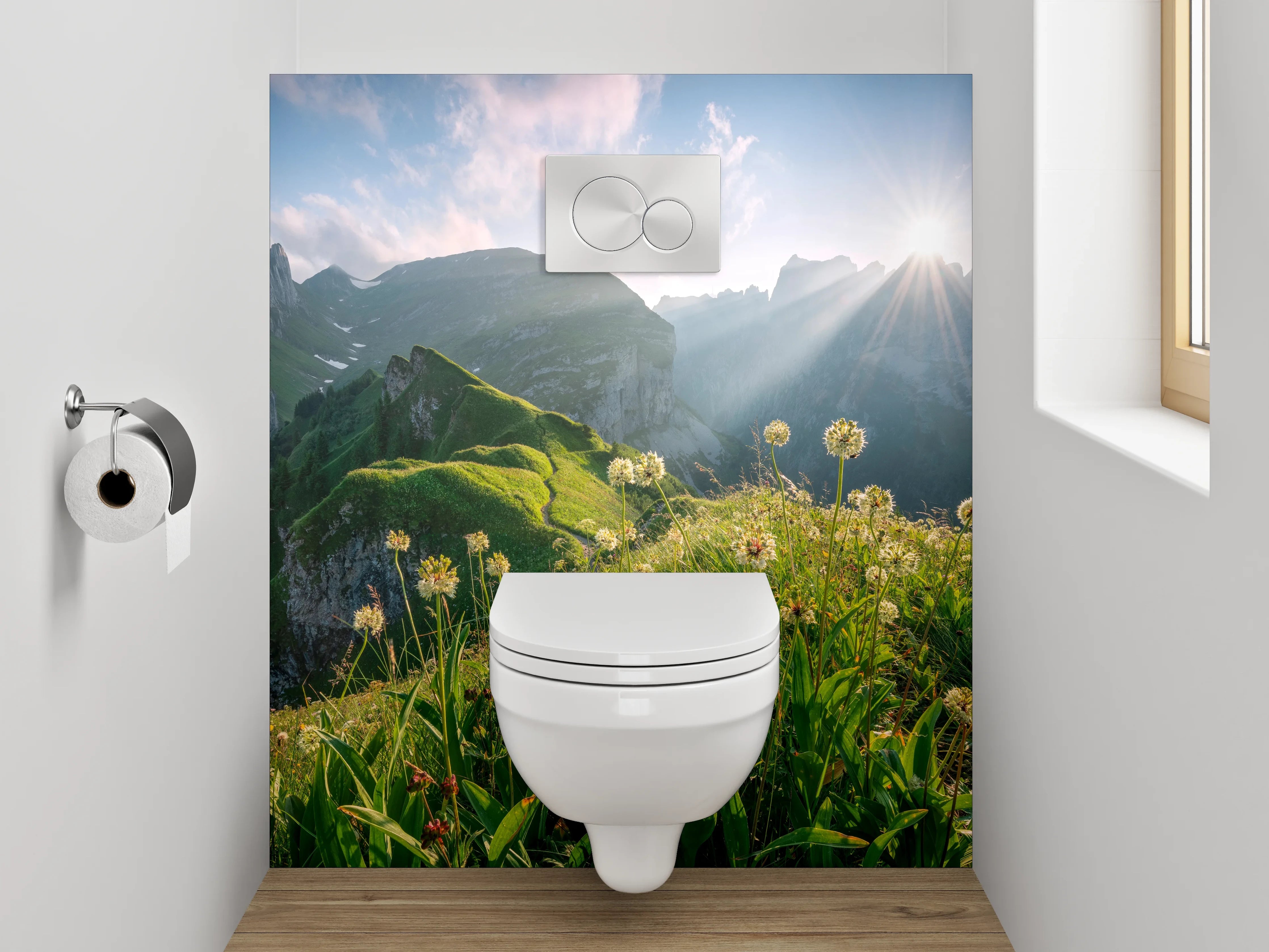 WC-Rückwand - Alpenblick mit Sonnenaufgang