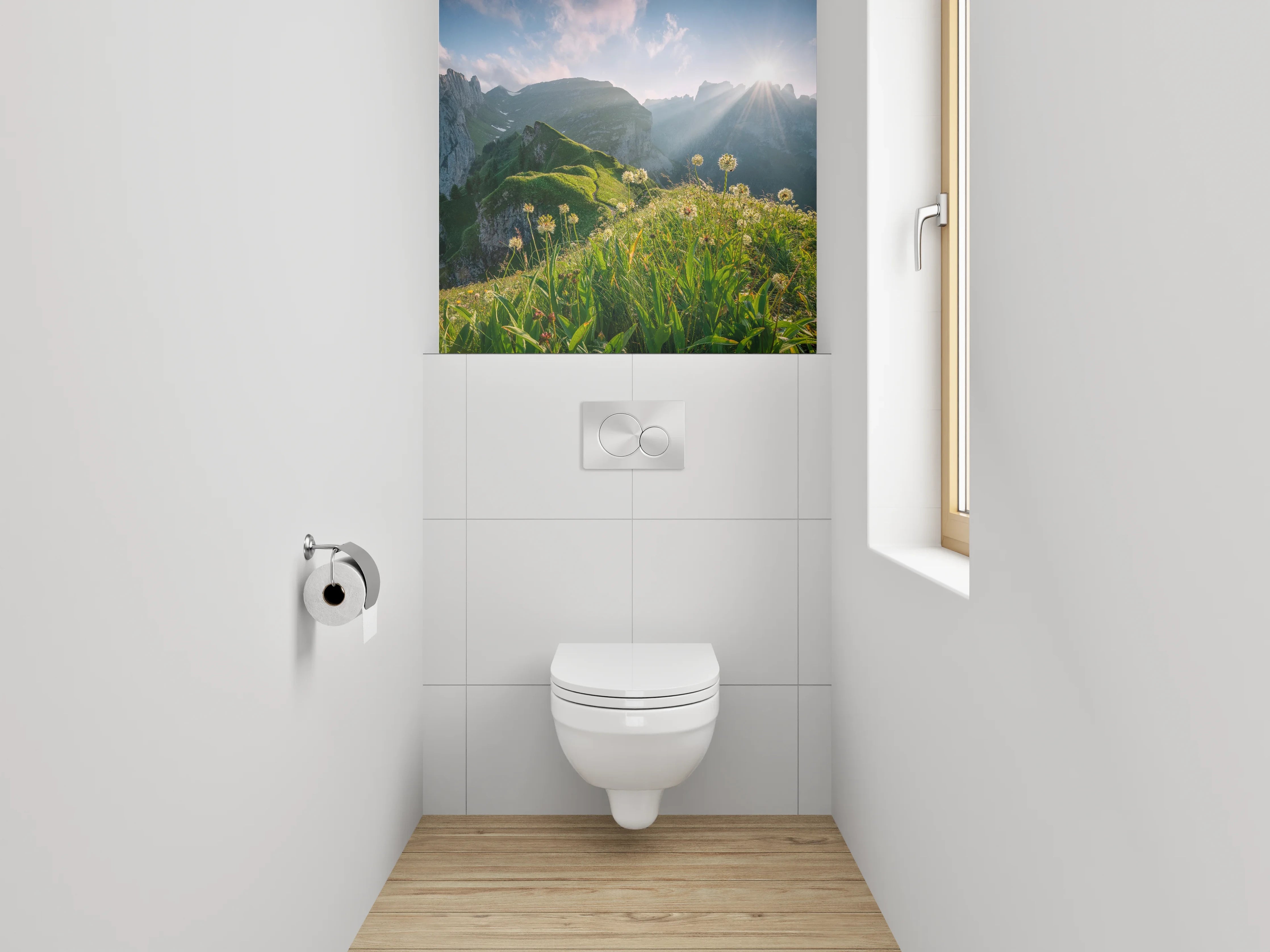 WC-Rückwand - Alpenblick mit Sonnenaufgang