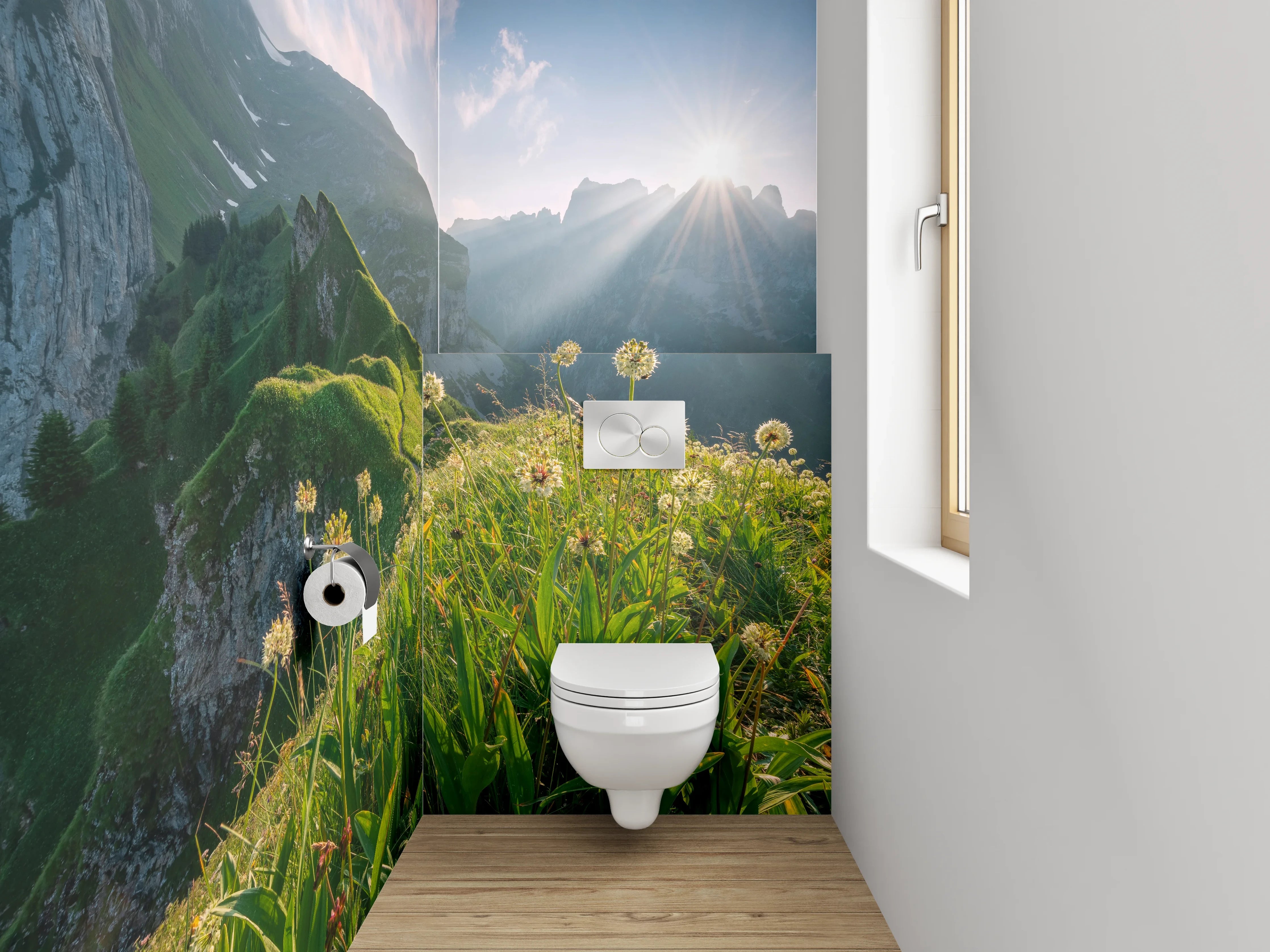 WC-Rückwand - Alpenblick mit Sonnenaufgang