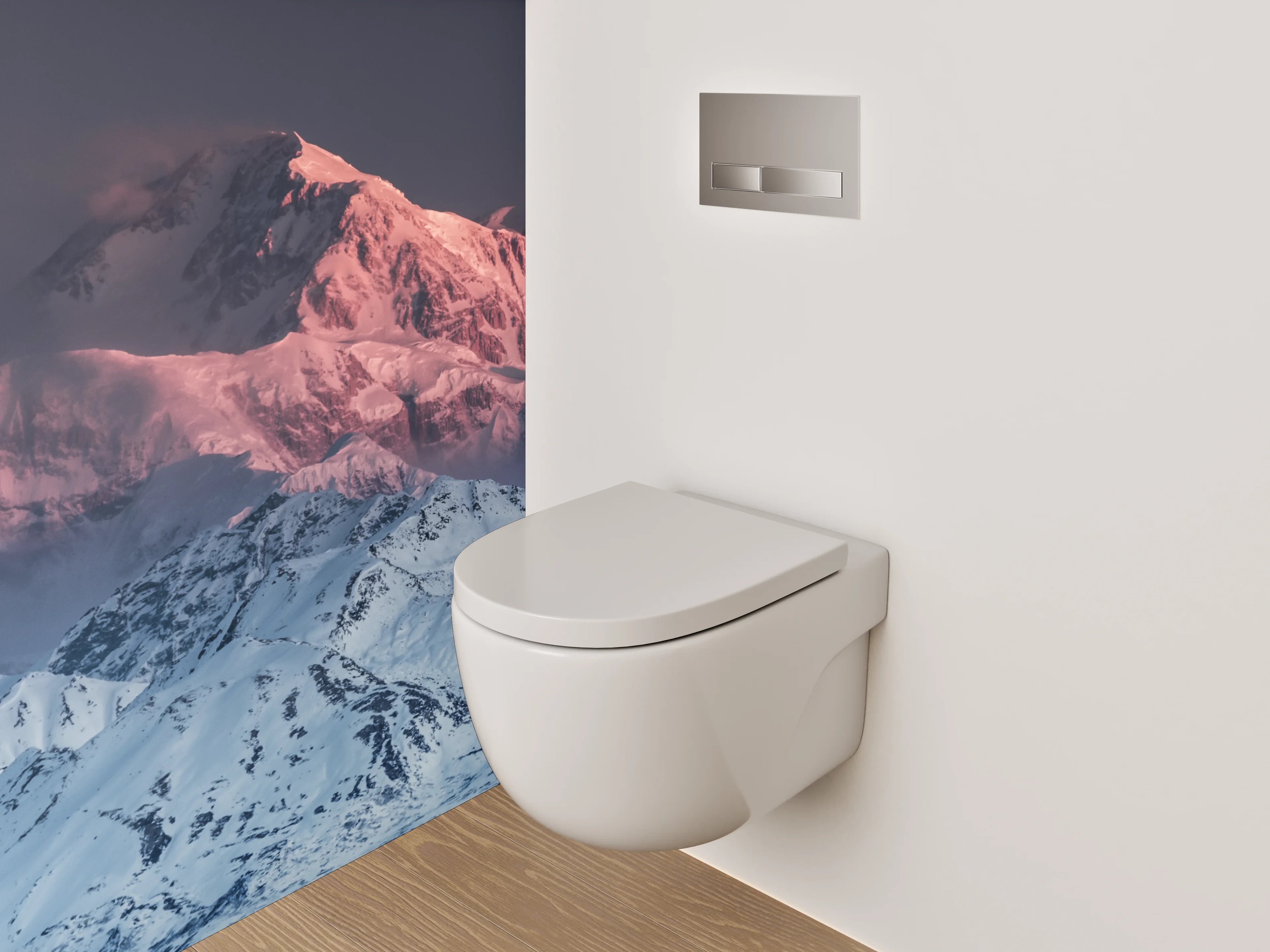 WC-Rückwand - Alpenglühen: Verschneite Berglandschaft zur Blauen Stunde