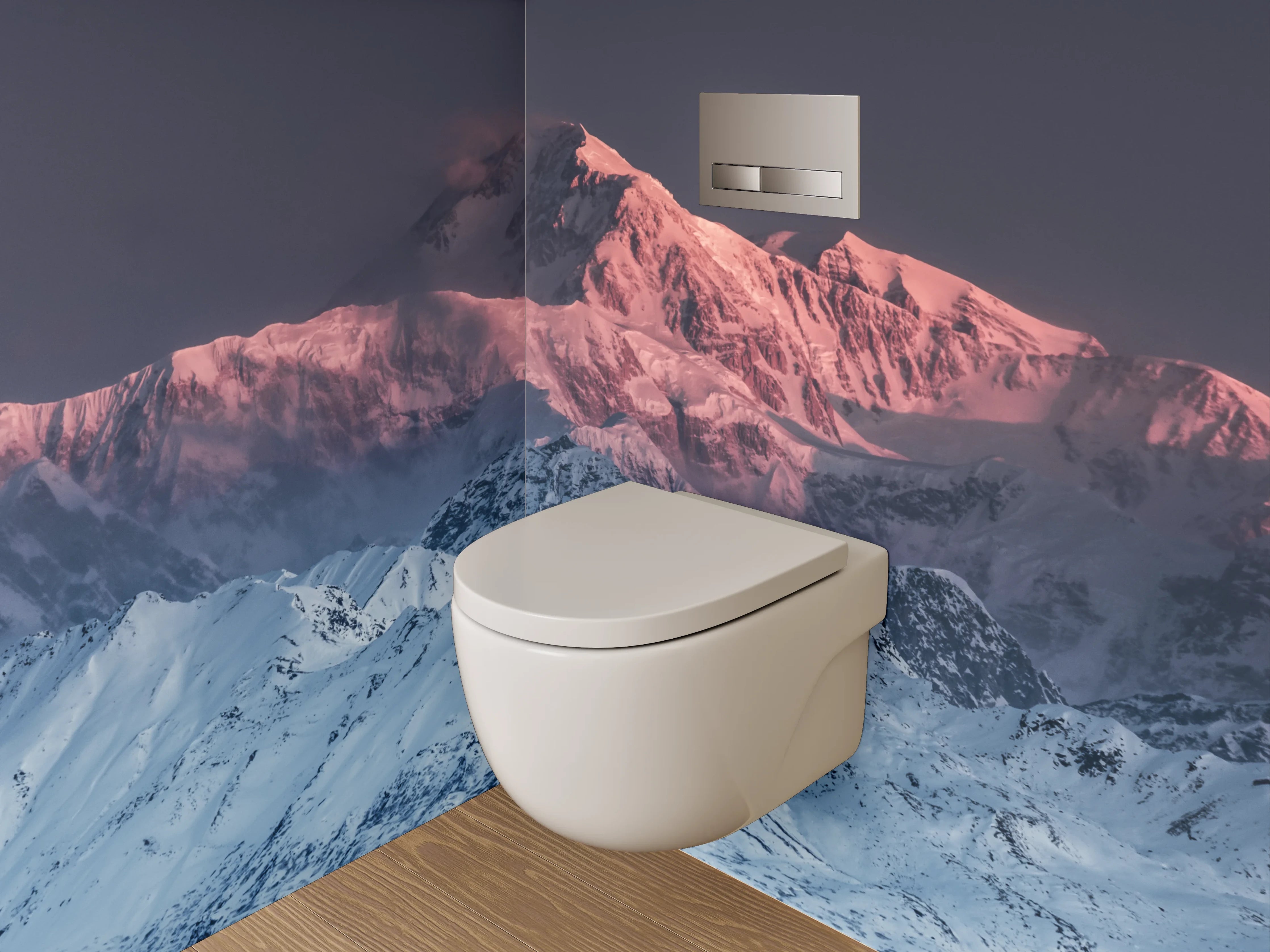 WC-Rückwand - Alpenglühen: Verschneite Berglandschaft zur Blauen Stunde