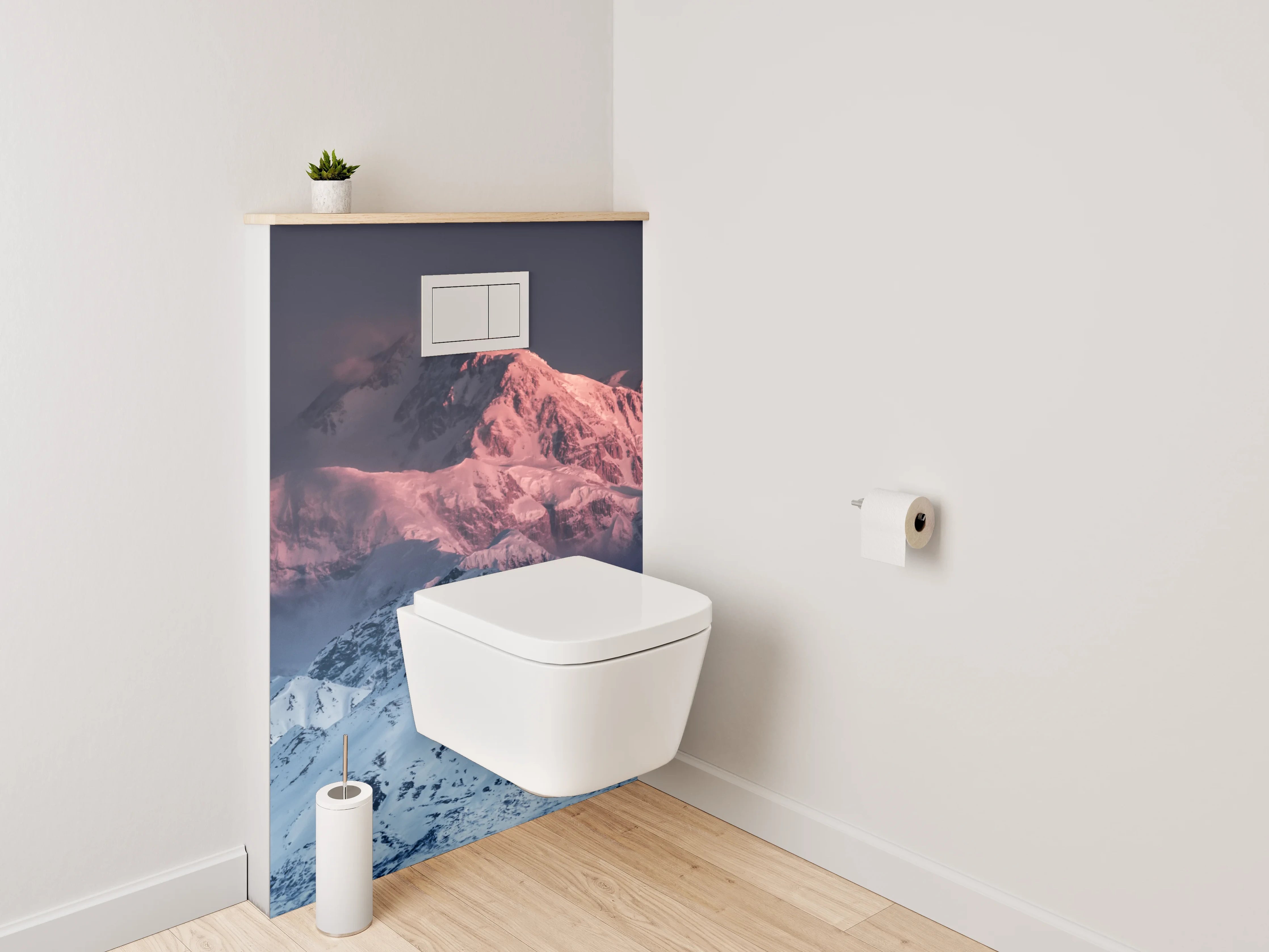 WC-Rückwand - Alpenglühen: Verschneite Berglandschaft zur Blauen Stunde