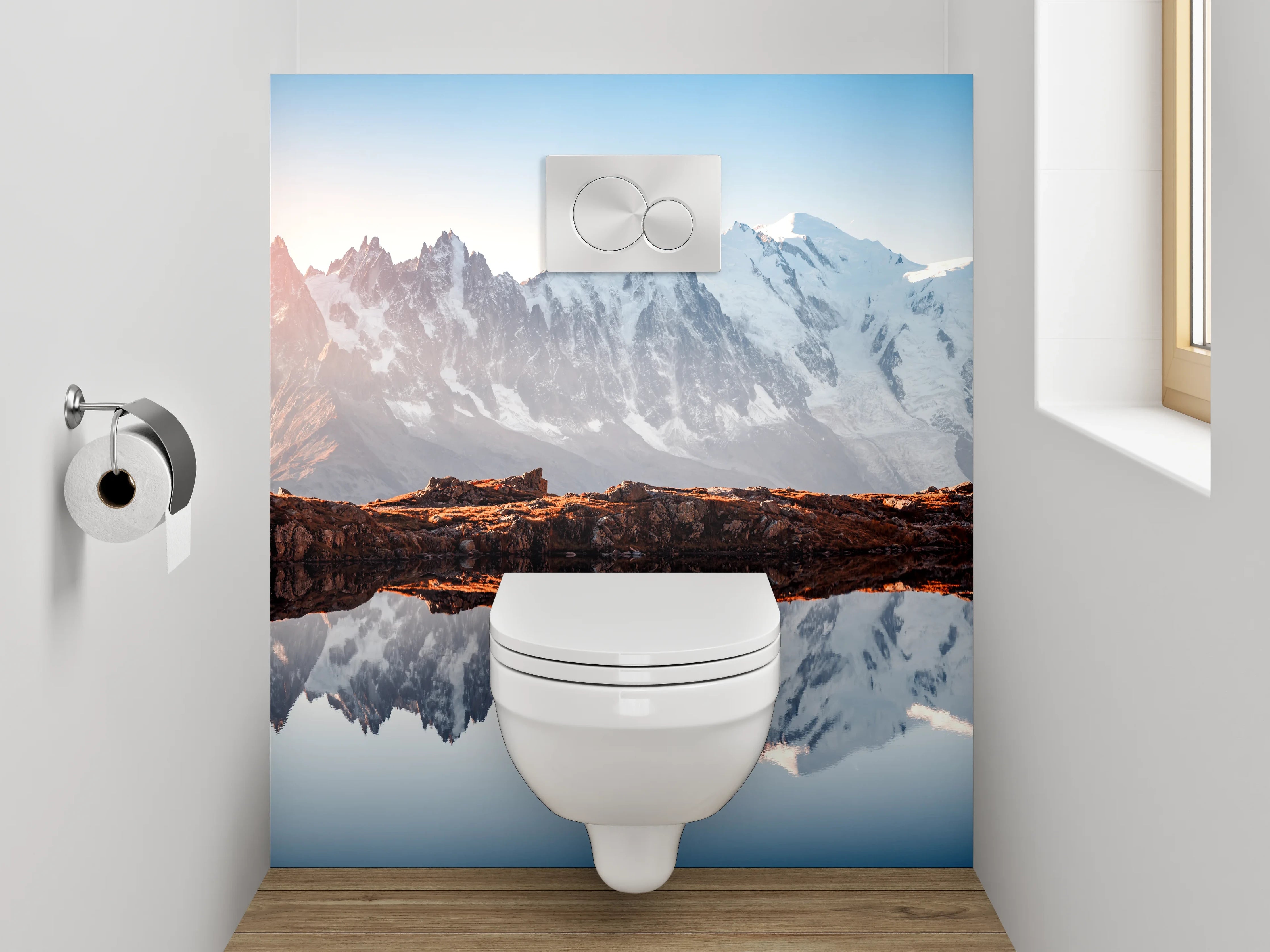 WC-Rückwand - Alpenpanorama am stillen Bergsee