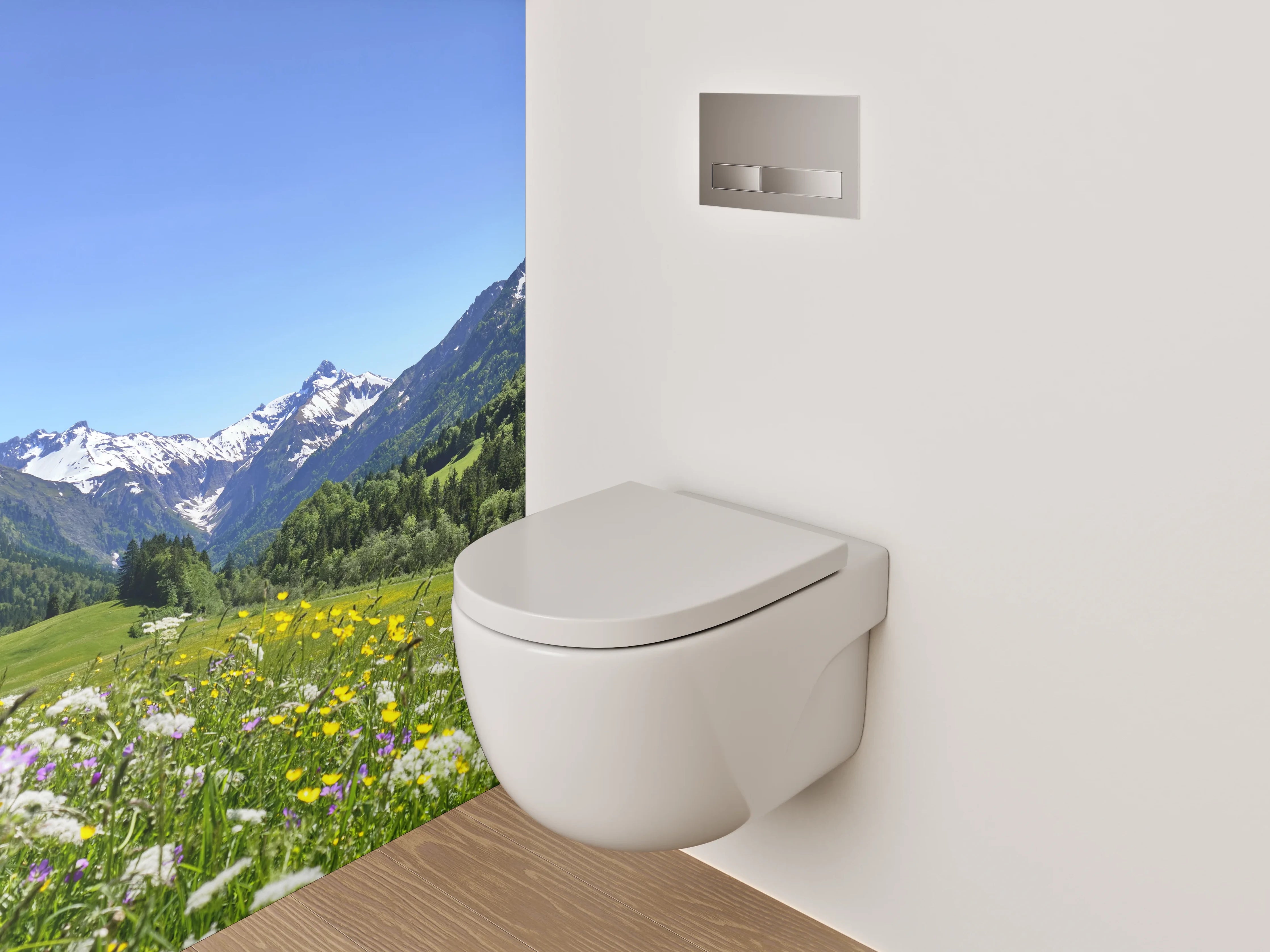 WC-Rückwand - Alpenpanorama mit Blumenwiese