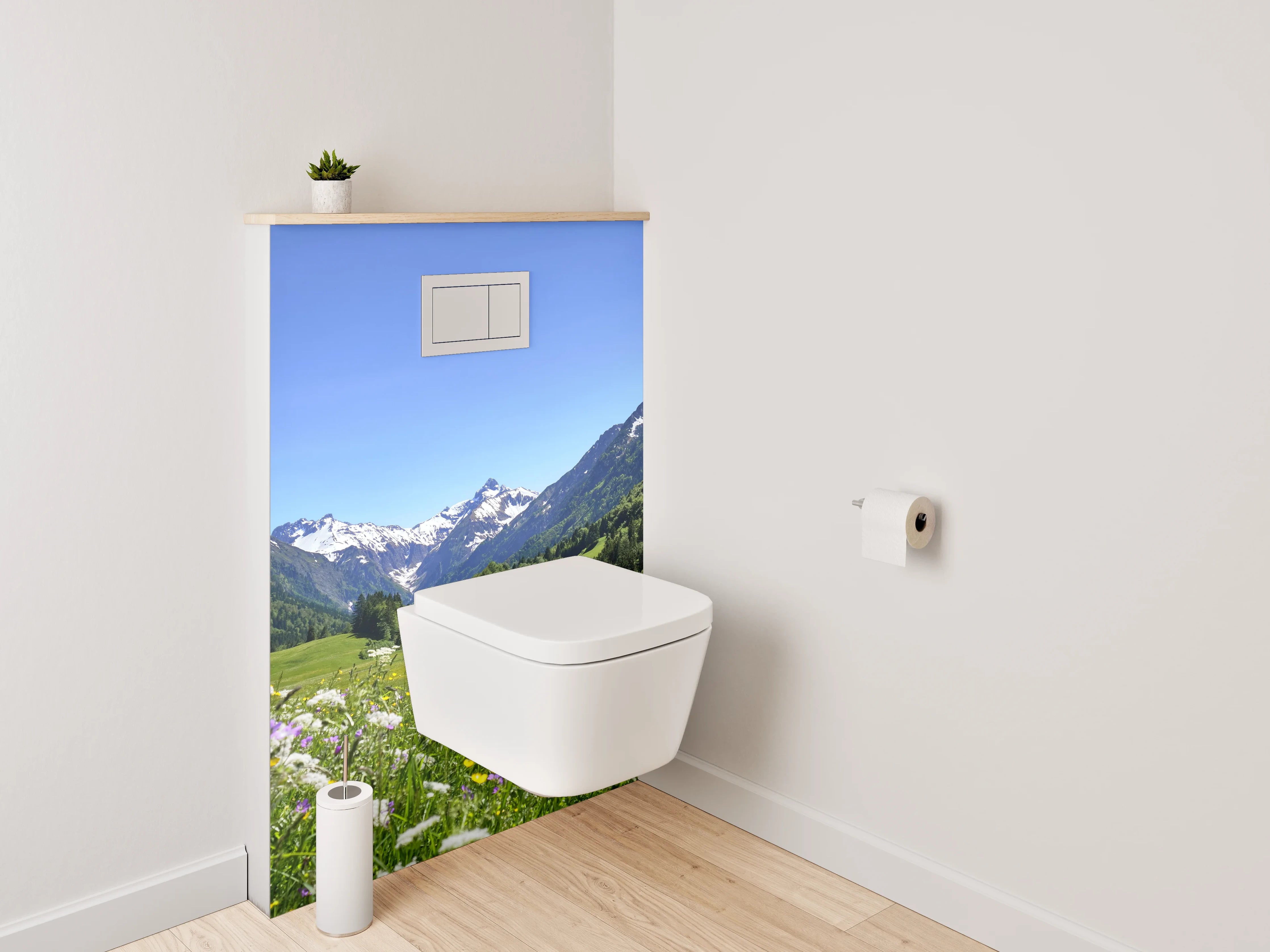 WC-Rückwand - Alpenpanorama mit Blumenwiese