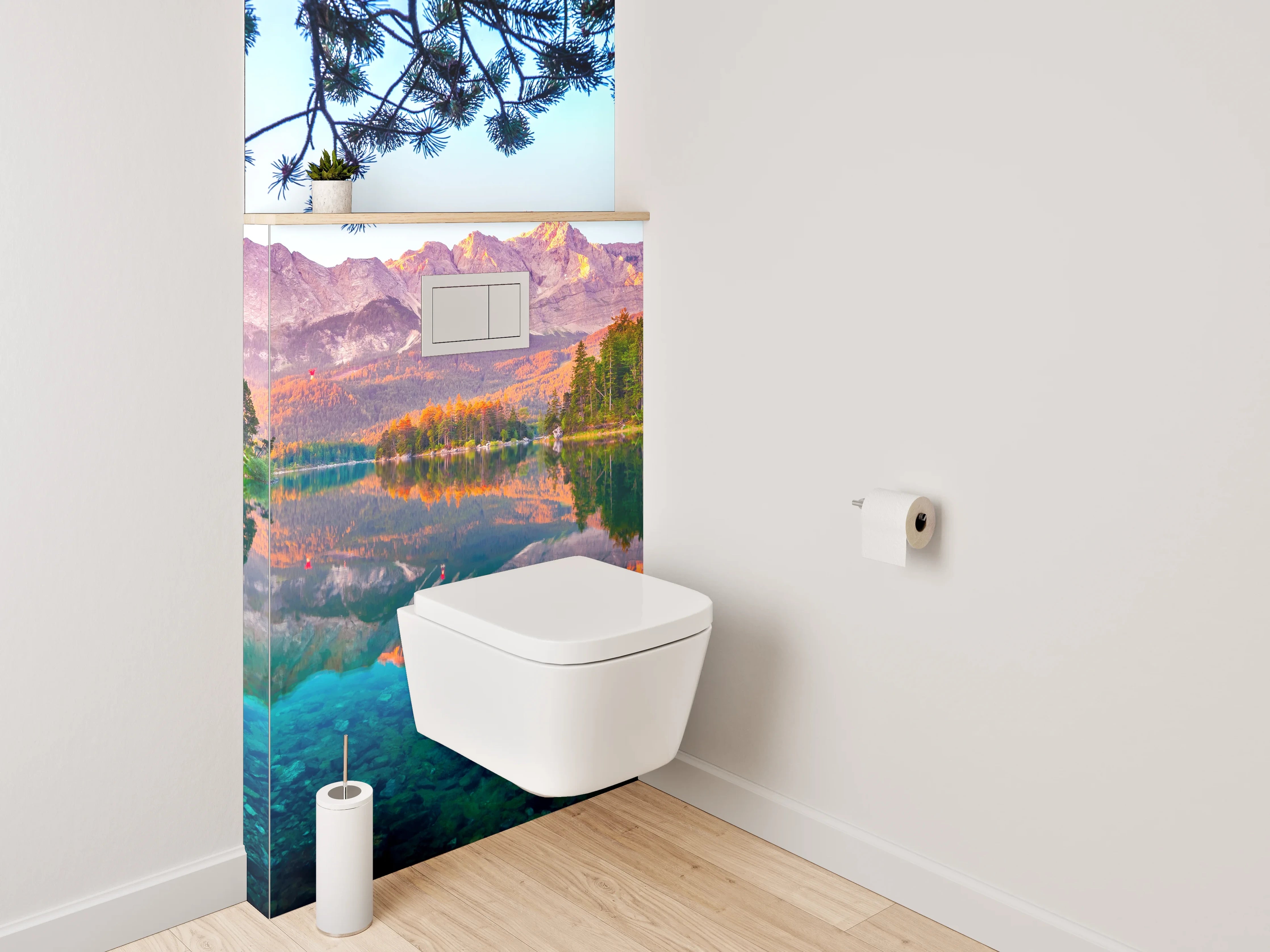 WC-Rückwand - Alpensee mit Bergen und Wald
