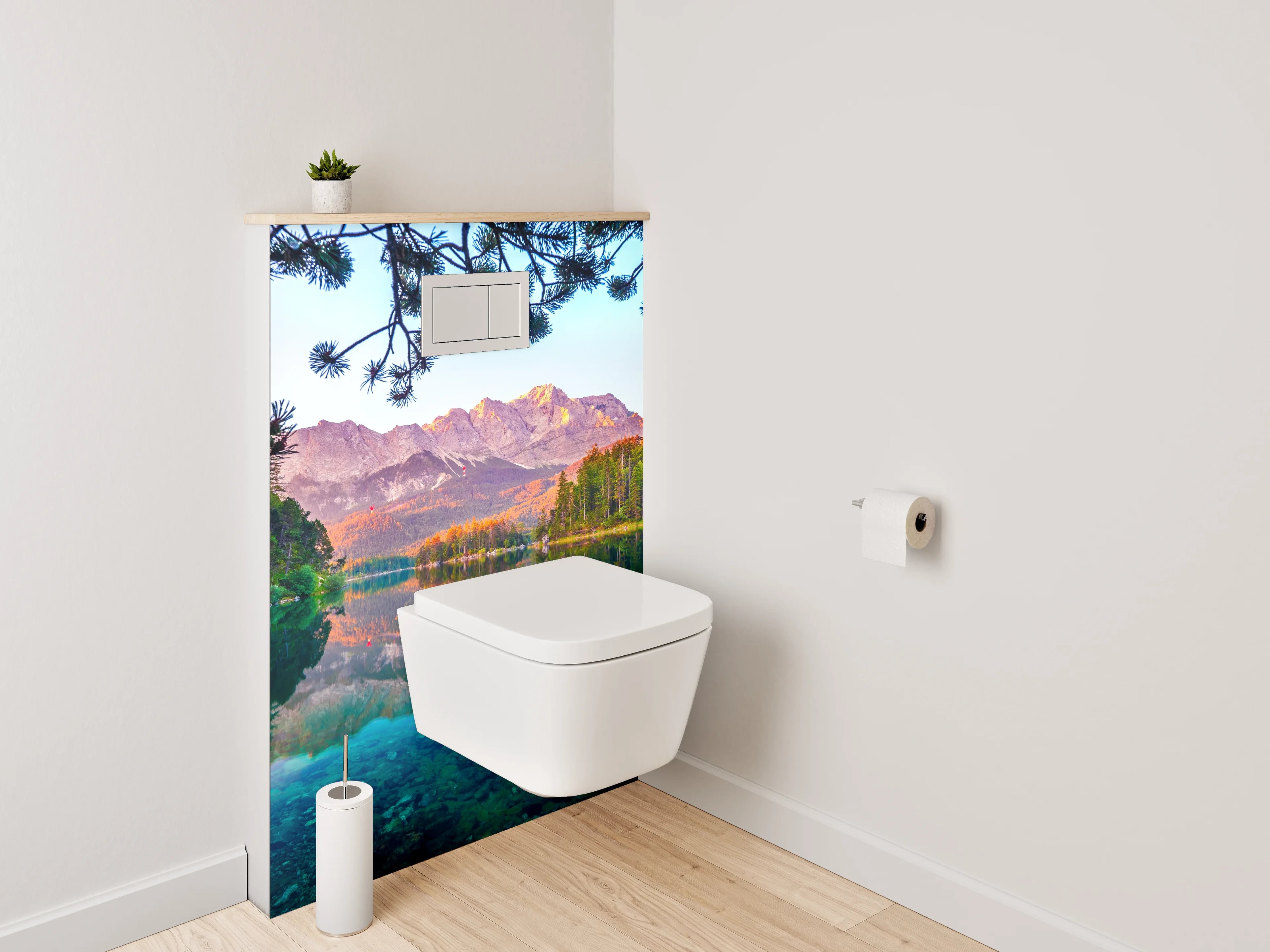 WC-Rückwand - Alpensee mit Bergen und Wald