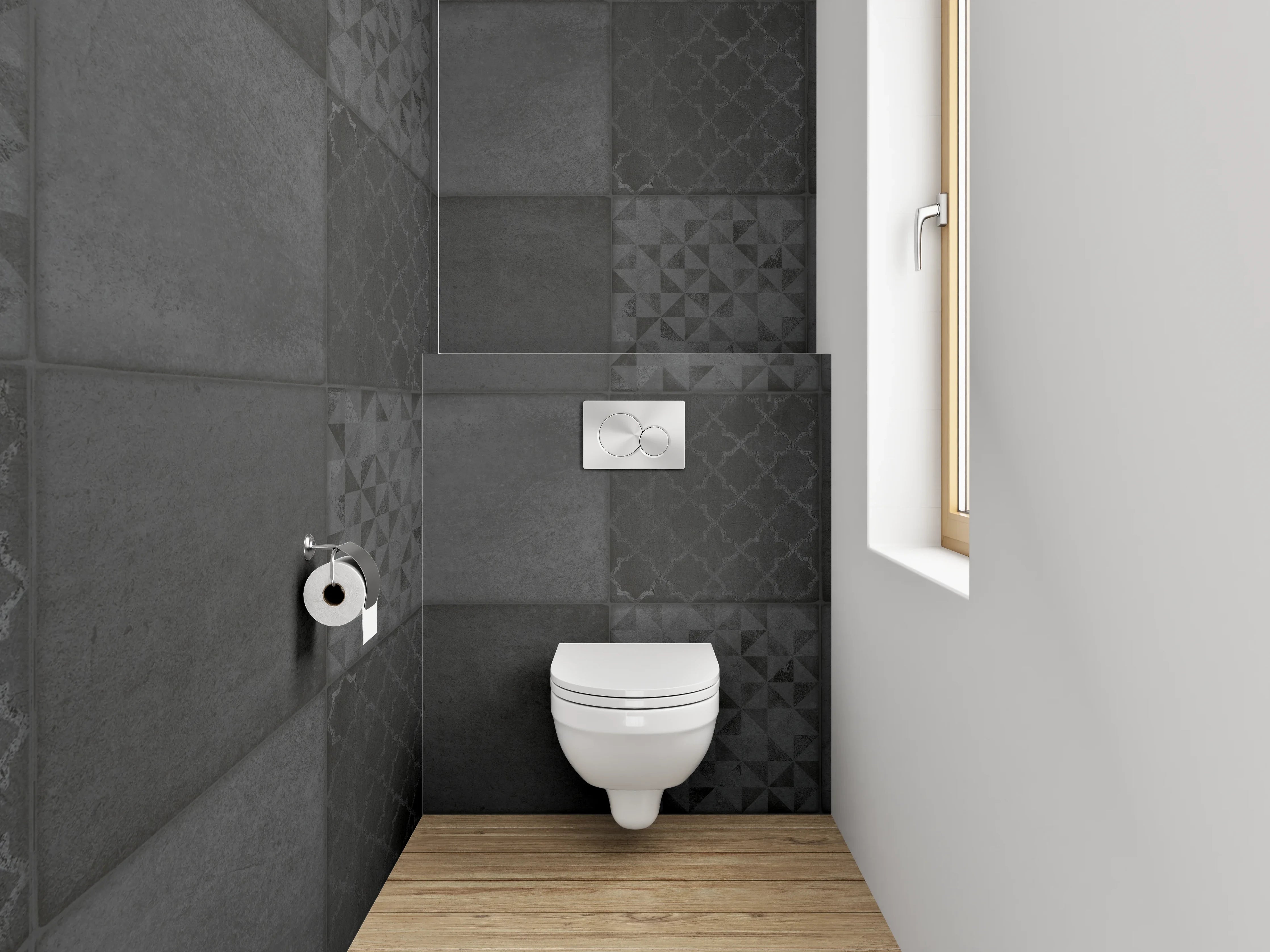 WC-Rückwand - Anthrazit Patchwork Fliesenmuster