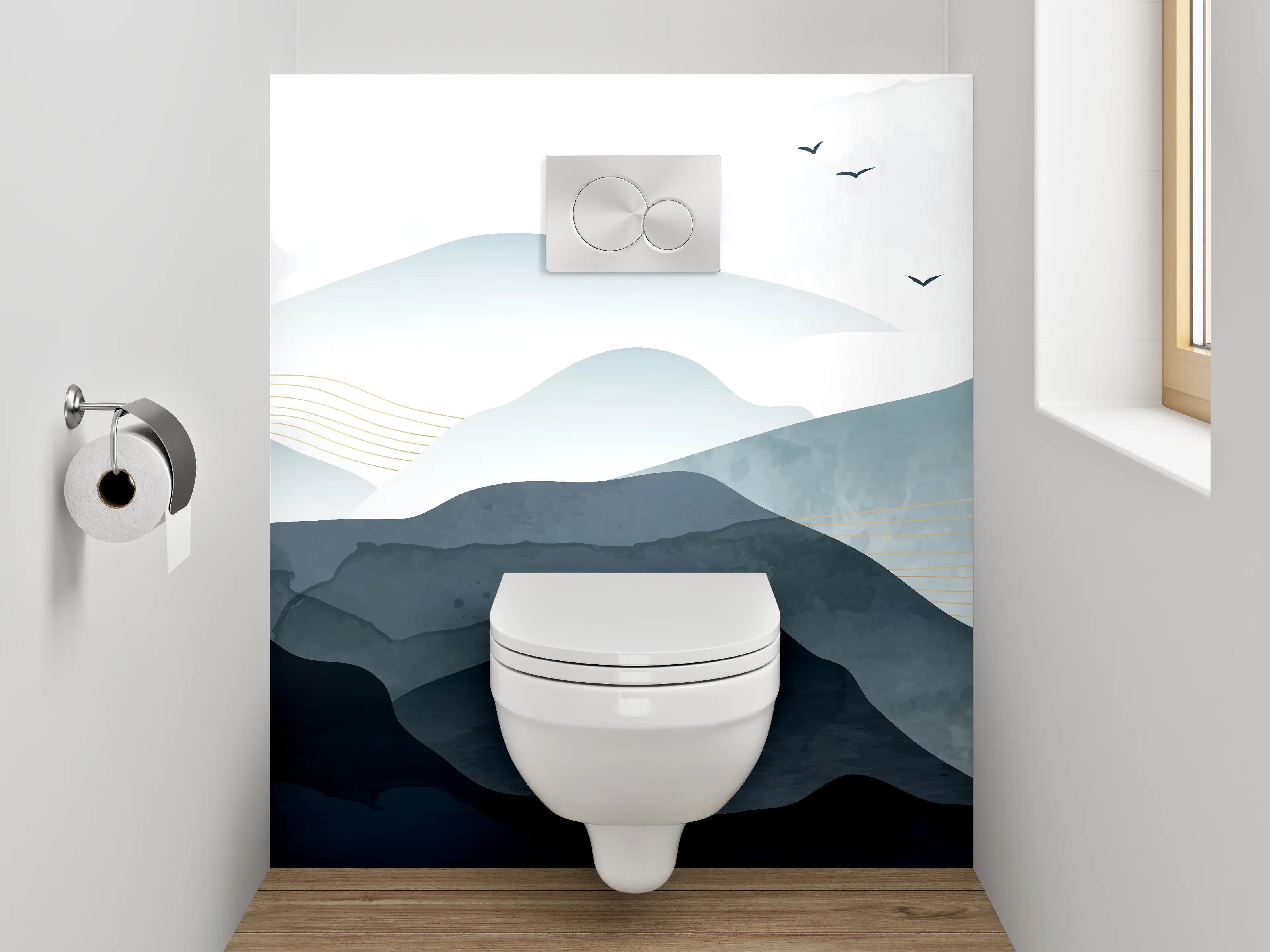 WC-Rückwand - Aquarell Berge Sonnenaufgang Minimalistisch