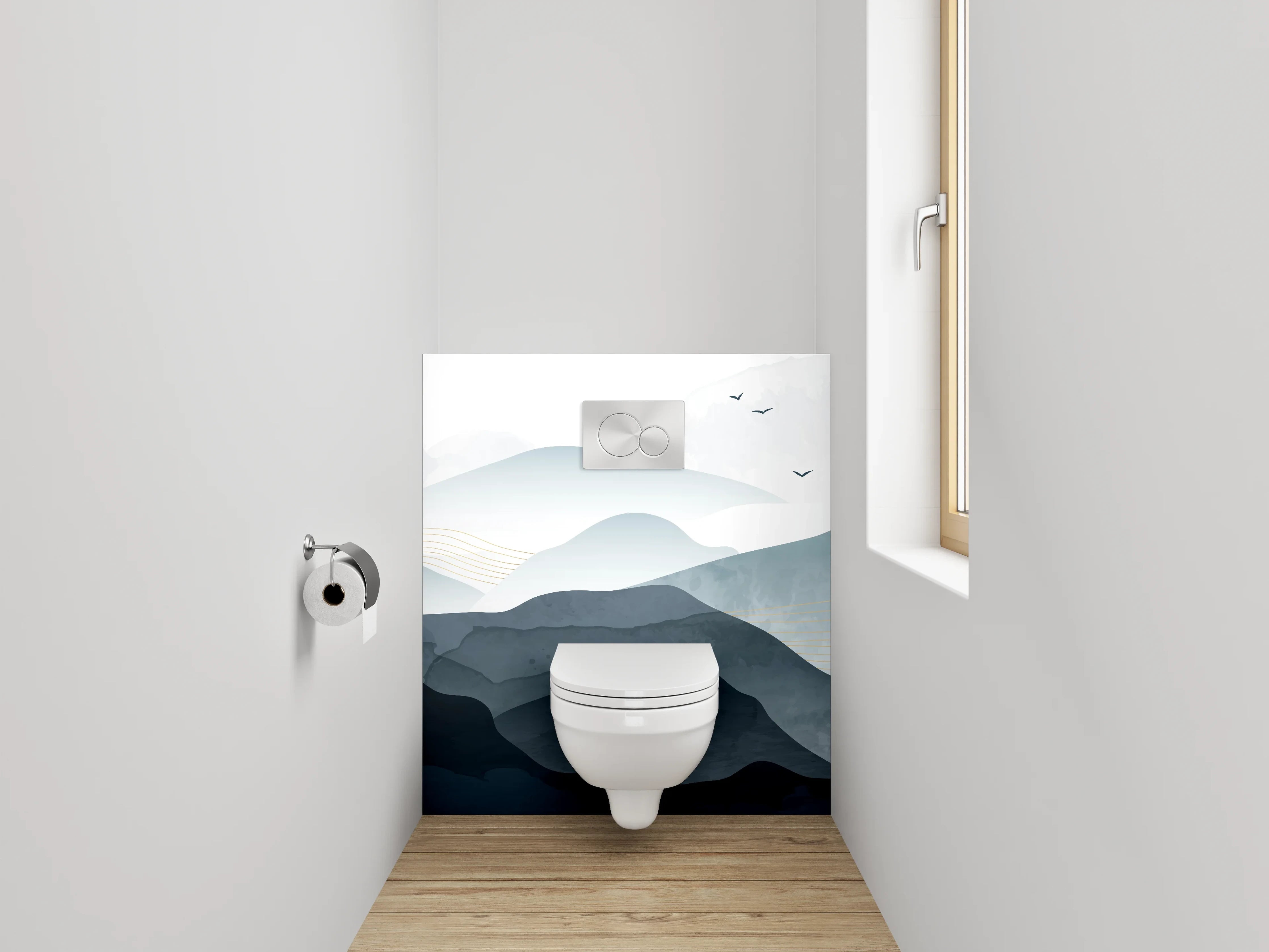 WC-Rückwand - Aquarell Berge Sonnenaufgang Minimalistisch