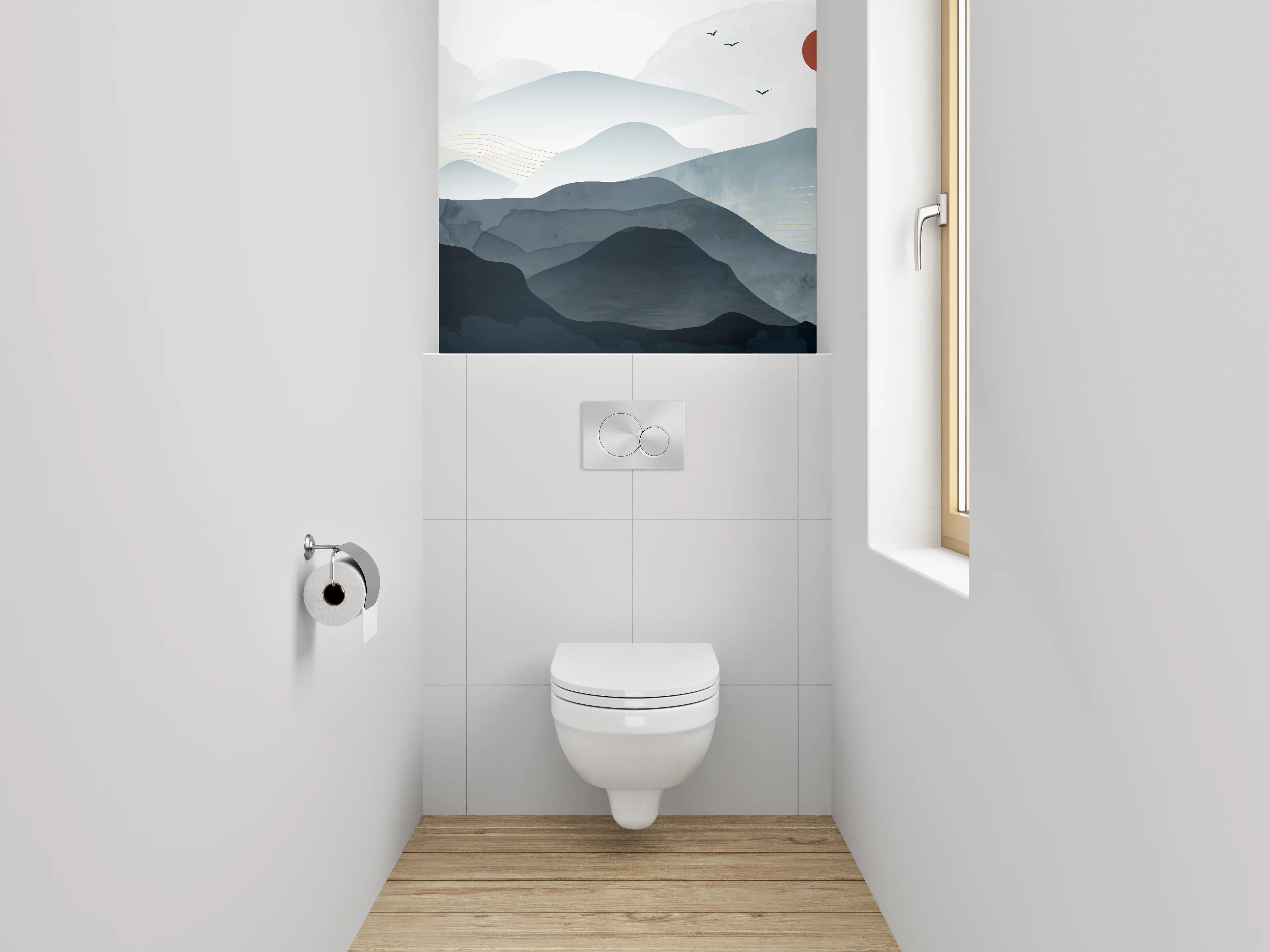 WC-Rückwand - Aquarell Berge Sonnenaufgang Minimalistisch