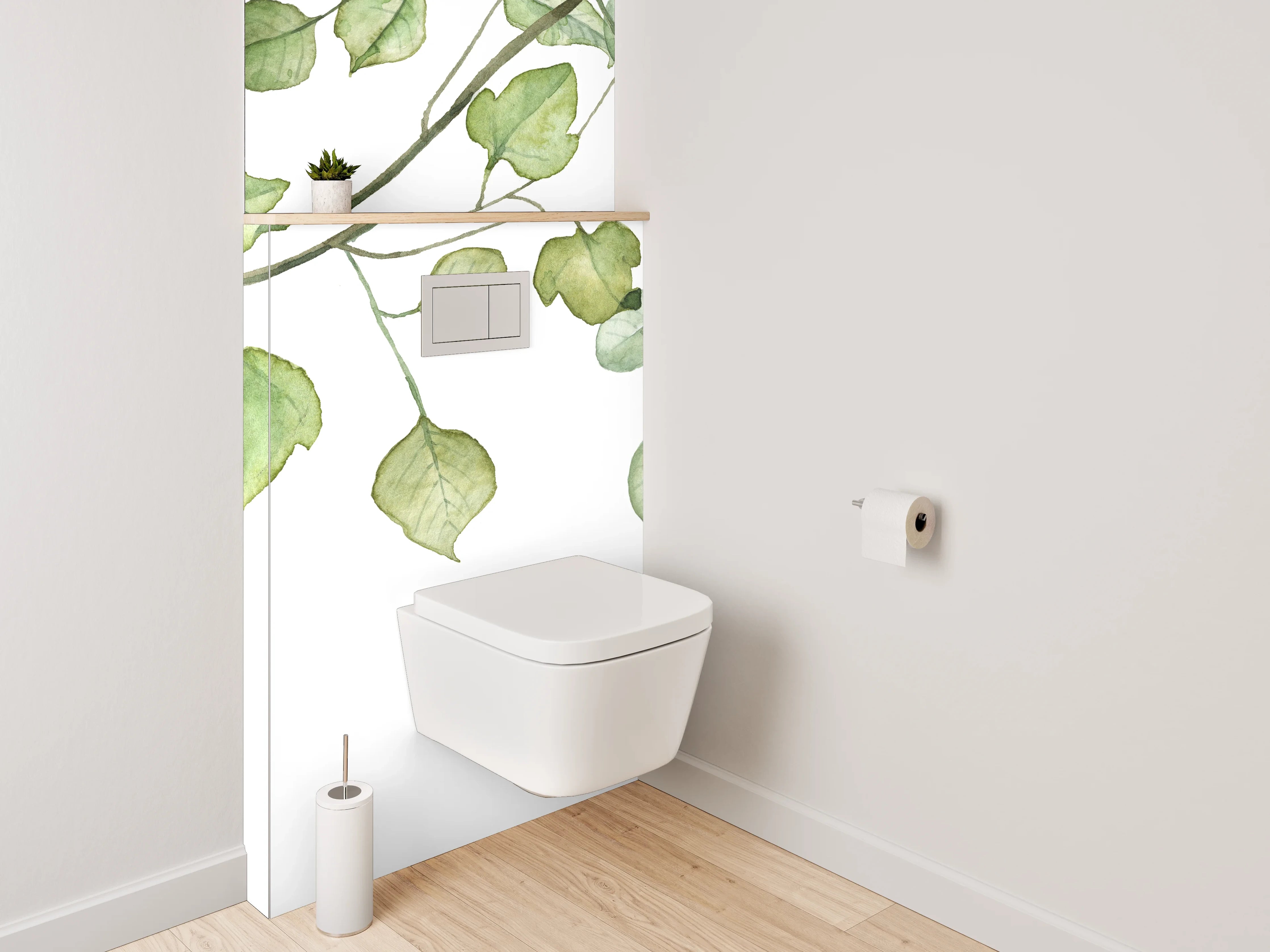 WC-Rückwand - Aquarell Blätter Girlande grün