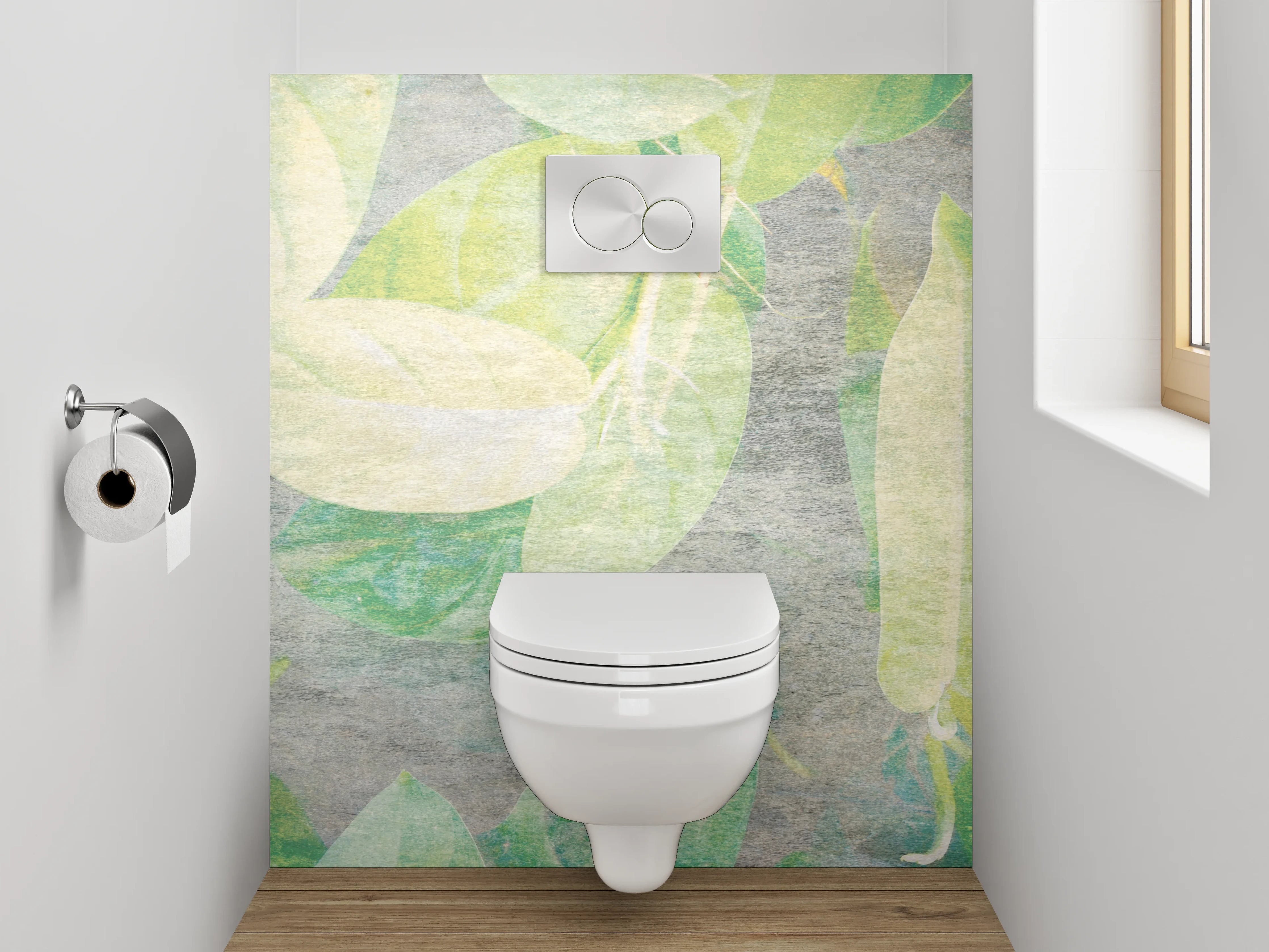 WC-Rückwand - Aquarell Blätter Muster Grün Beige