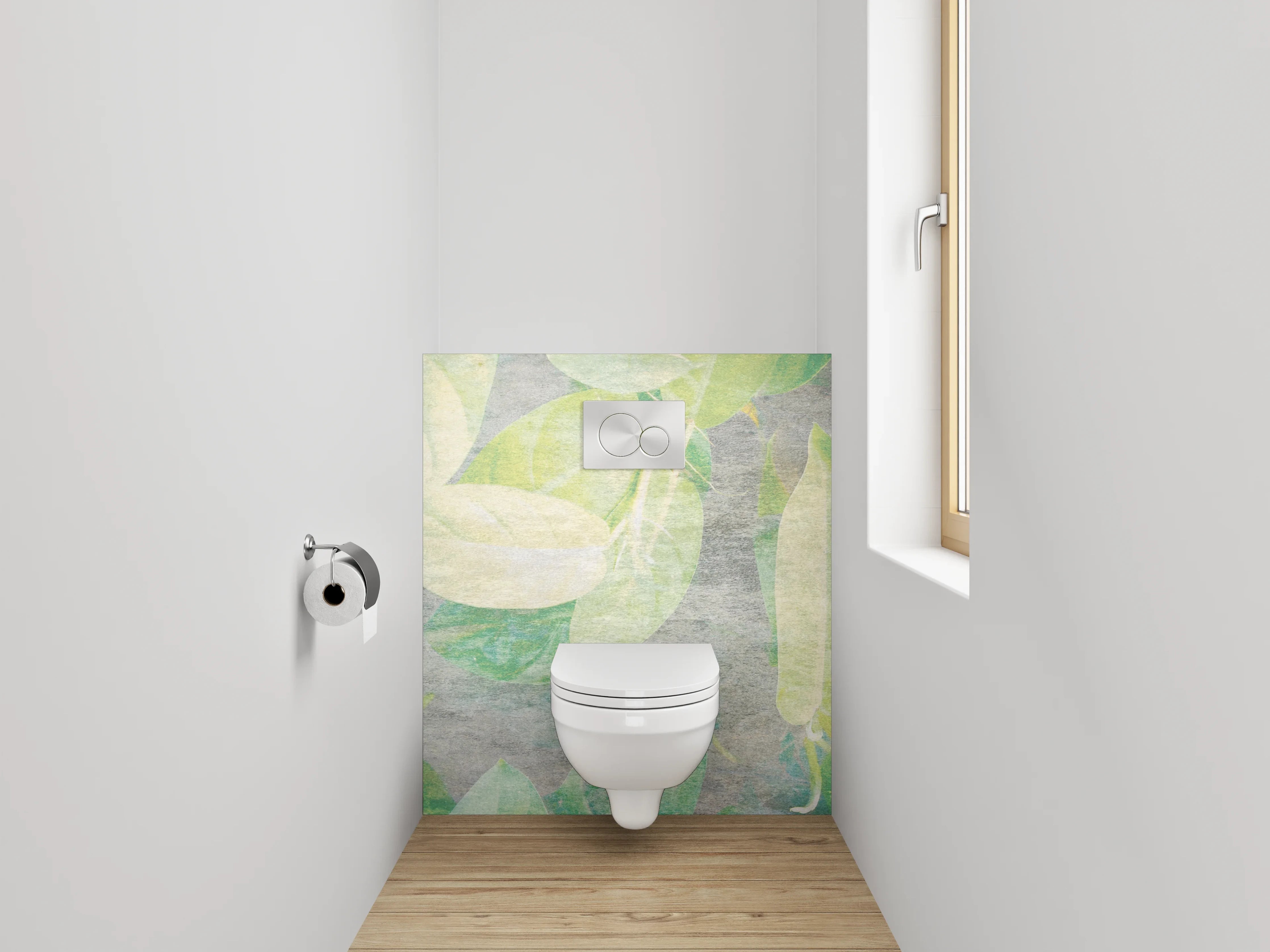 WC-Rückwand - Aquarell Blätter Muster Grün Beige