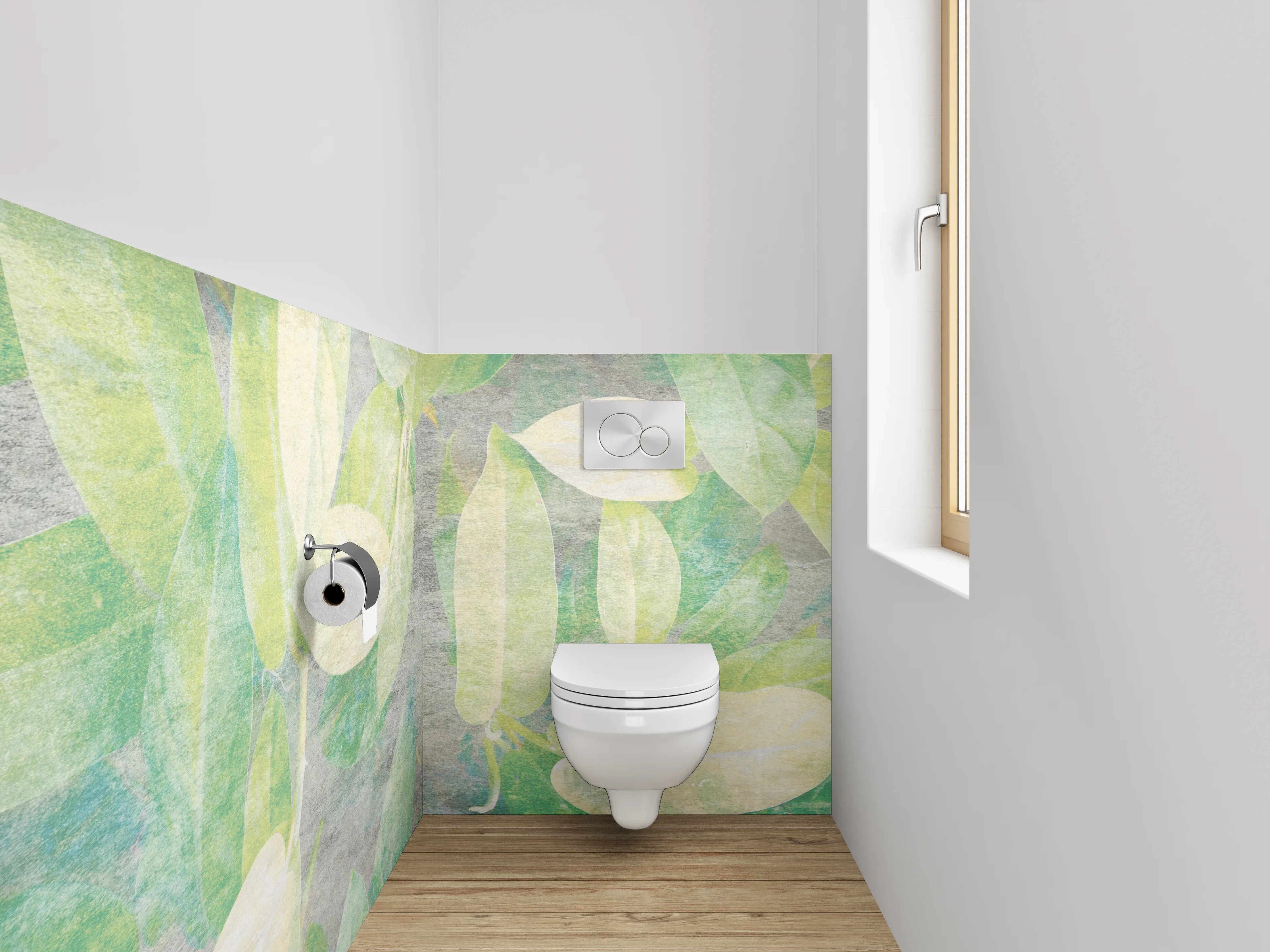 WC-Rückwand - Aquarell Blätter Muster Grün Beige