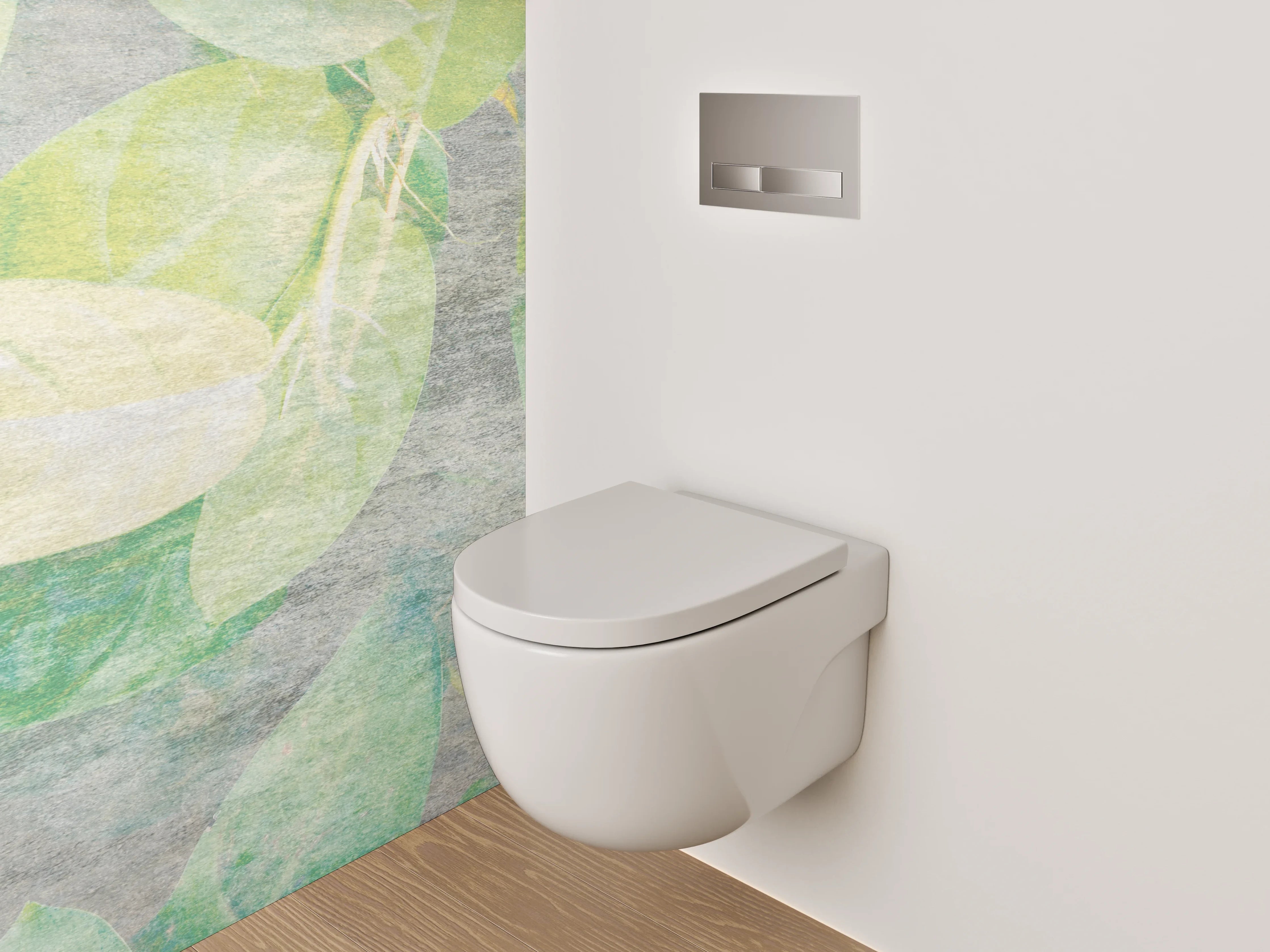 WC-Rückwand - Aquarell Blätter Muster Grün Beige