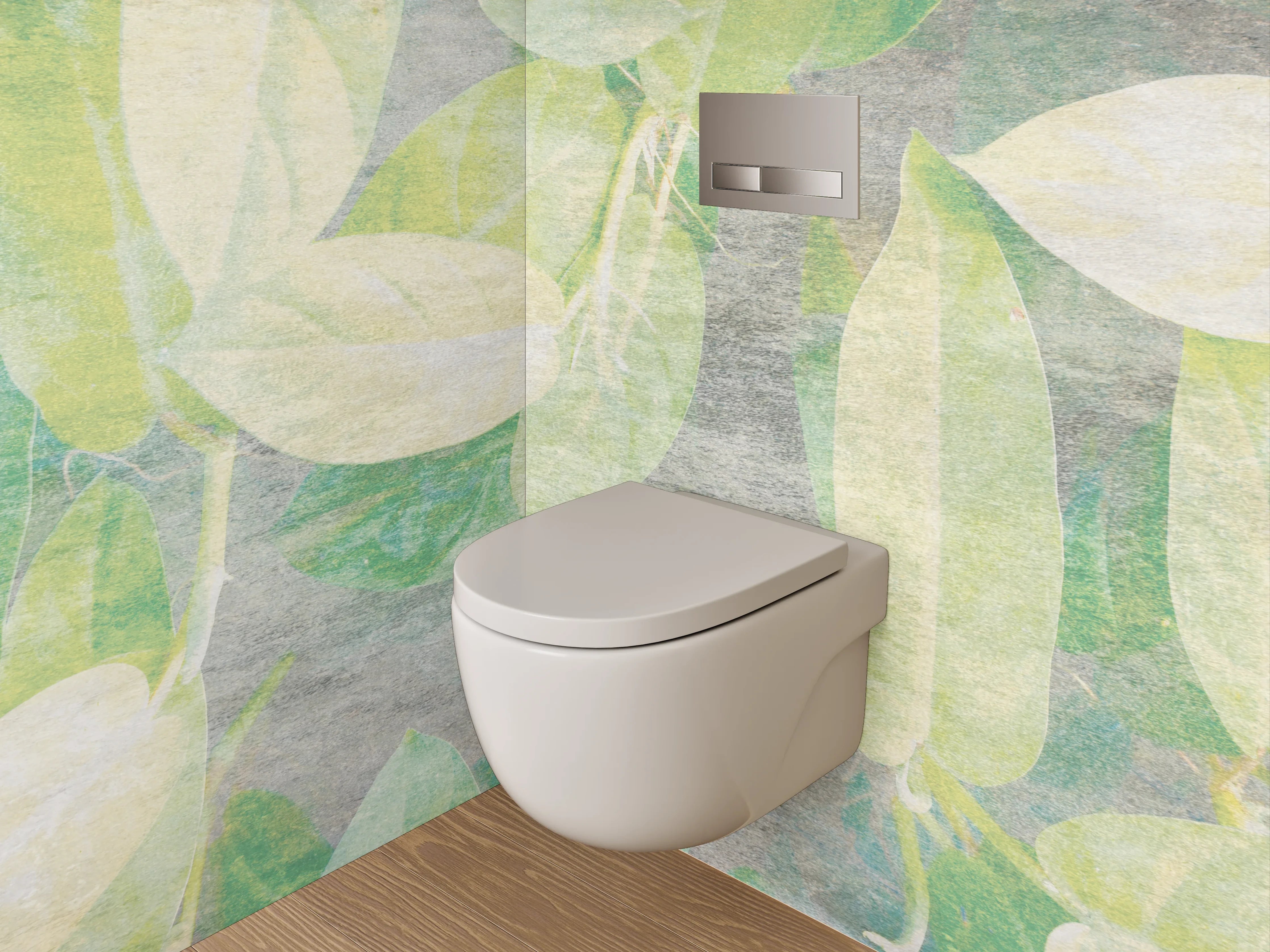 WC-Rückwand - Aquarell Blätter Muster Grün Beige