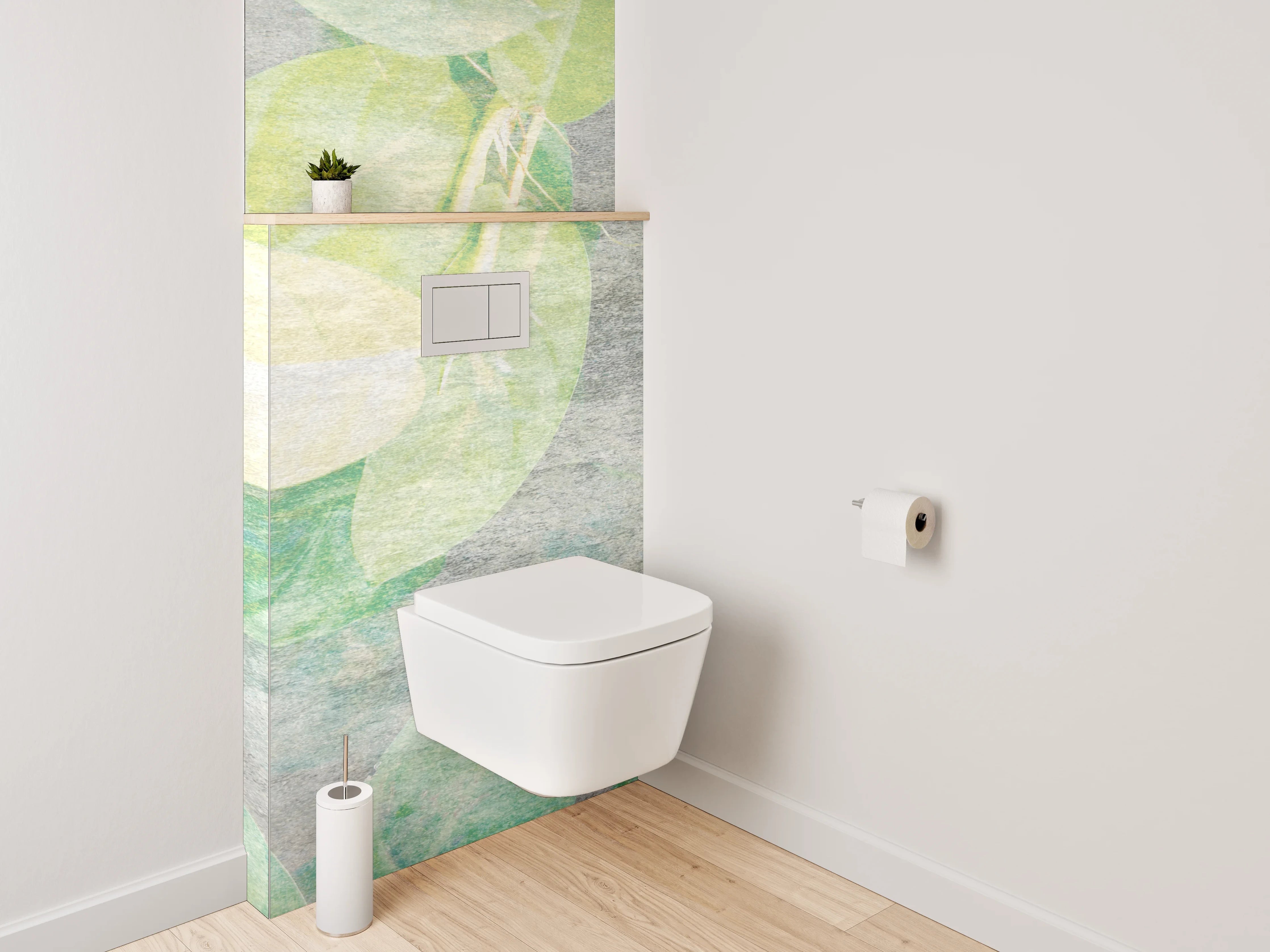 WC-Rückwand - Aquarell Blätter Muster Grün Beige