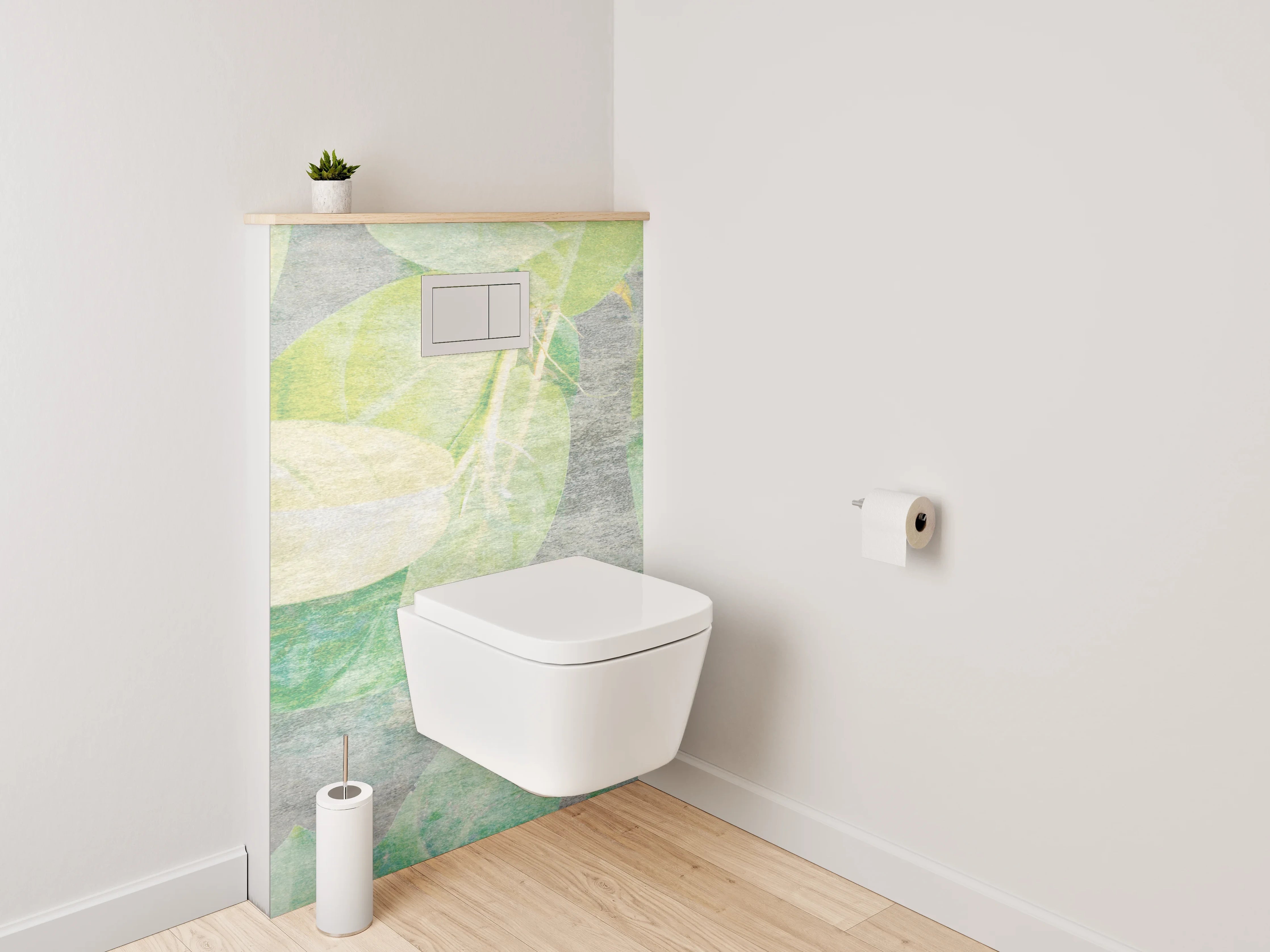 WC-Rückwand - Aquarell Blätter Muster Grün Beige