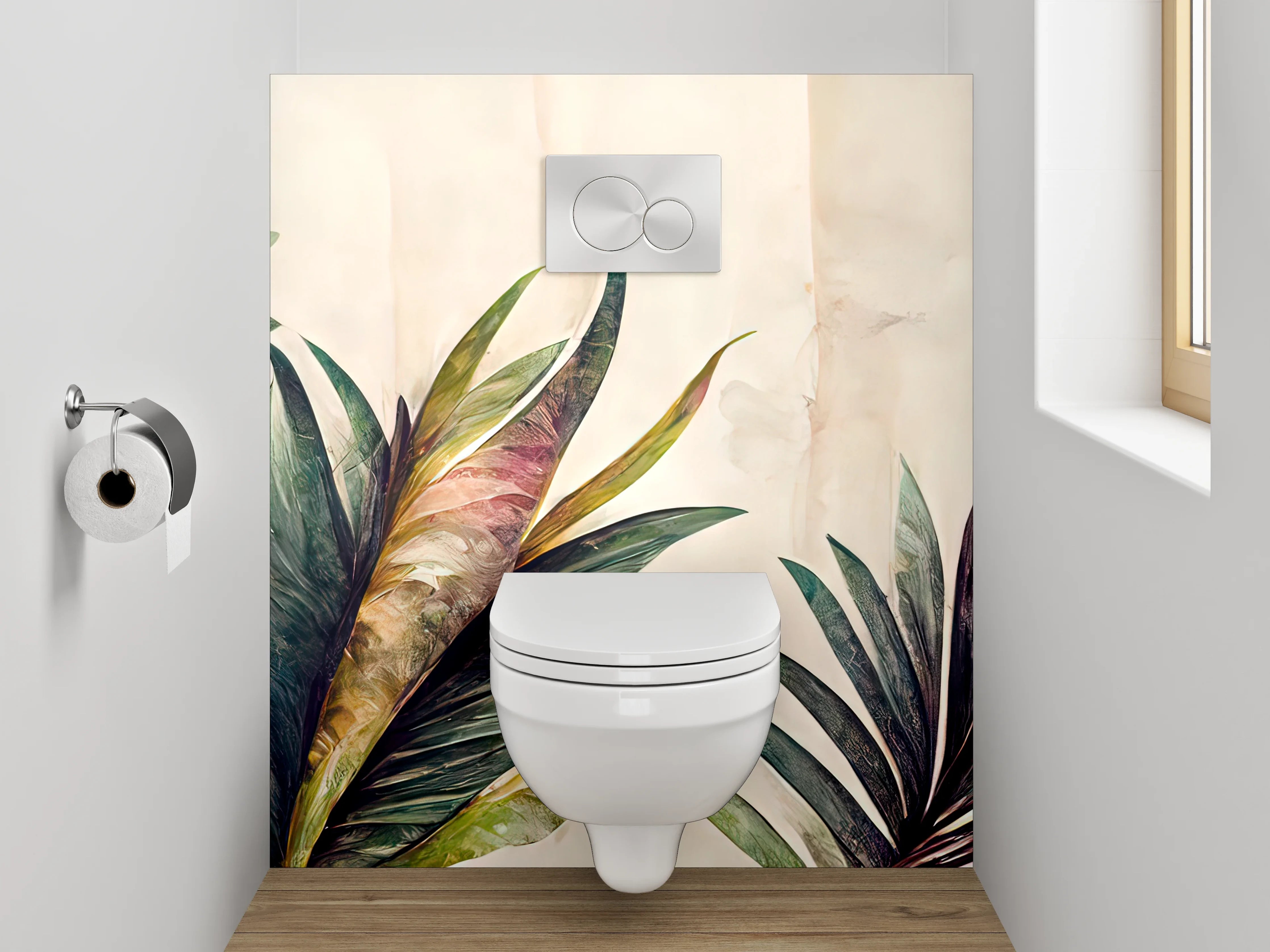 WC-Rückwand - Aquarell Blätter Tropisch Natur
