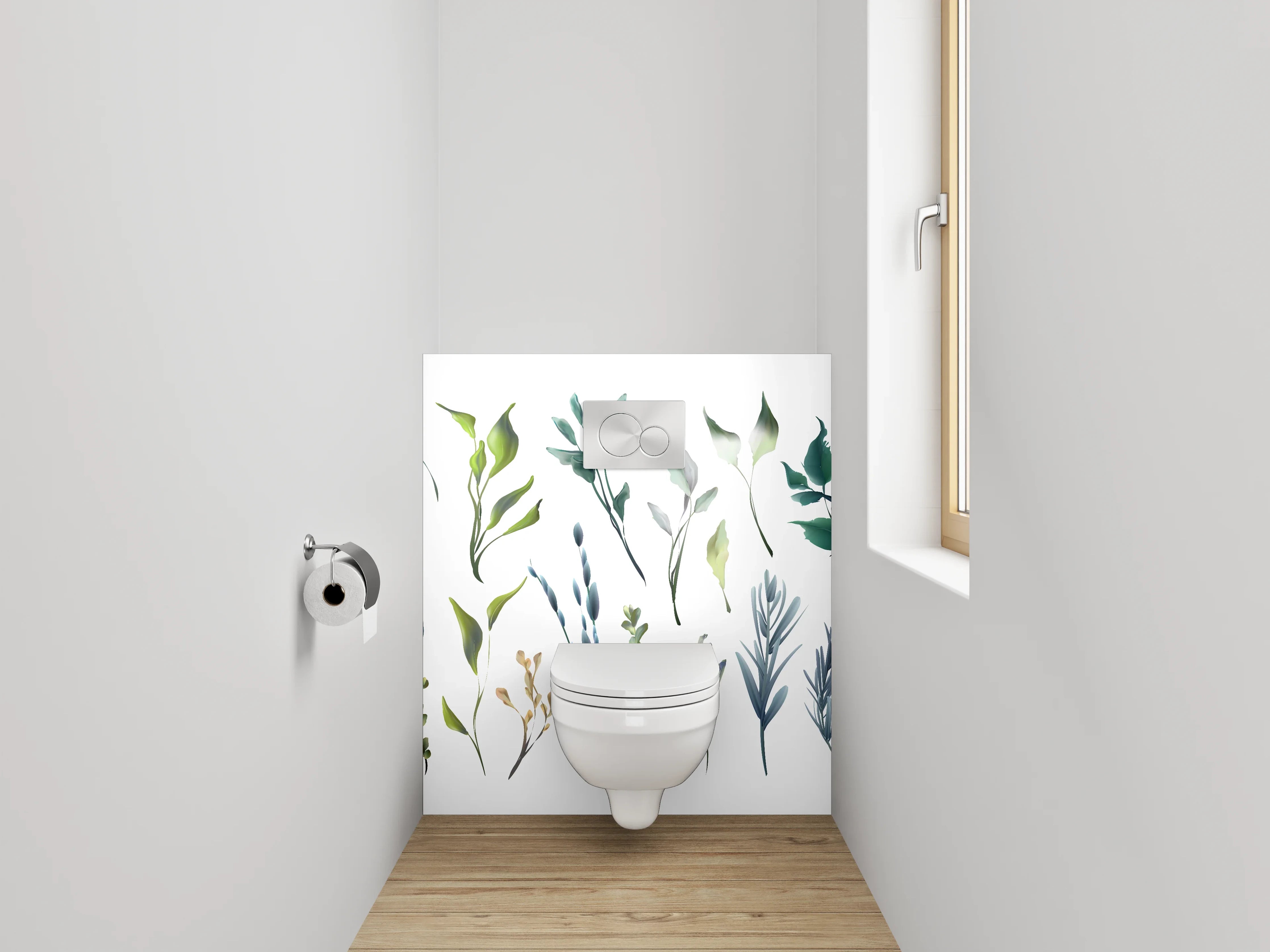 WC-Rückwand - Aquarell Blätter und Zweige