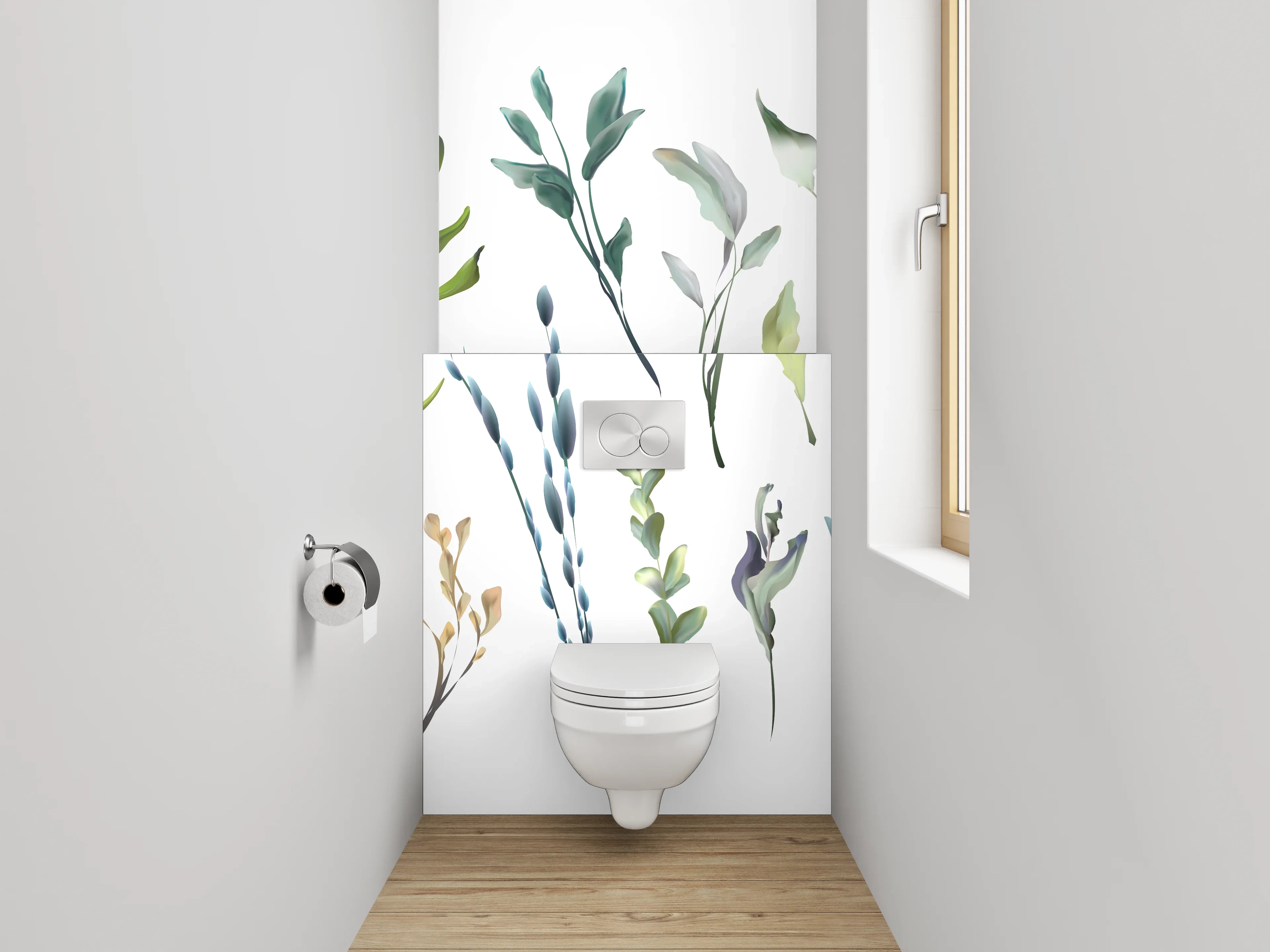 WC-Rückwand - Aquarell Blätter und Zweige