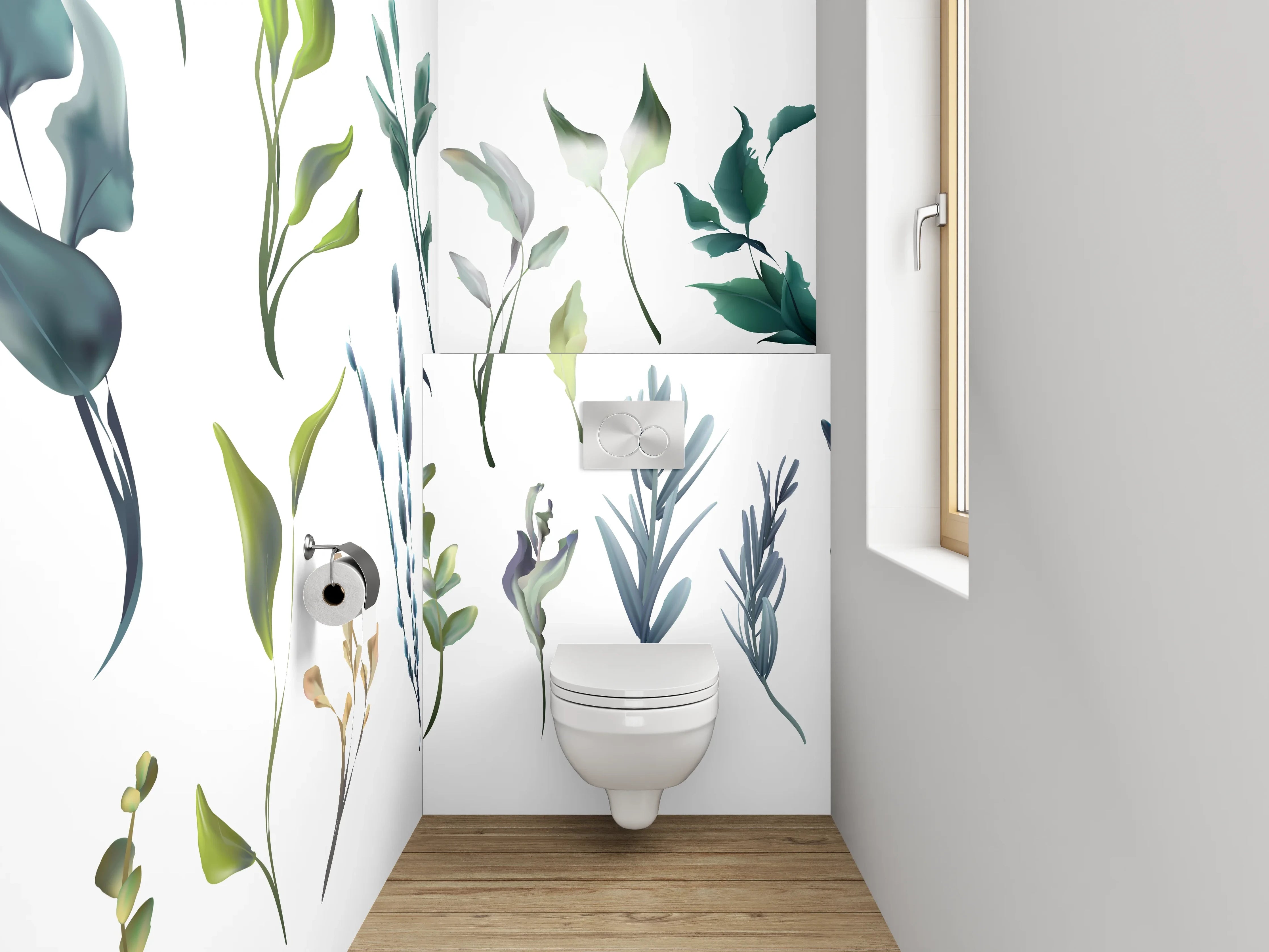 WC-Rückwand - Aquarell Blätter und Zweige