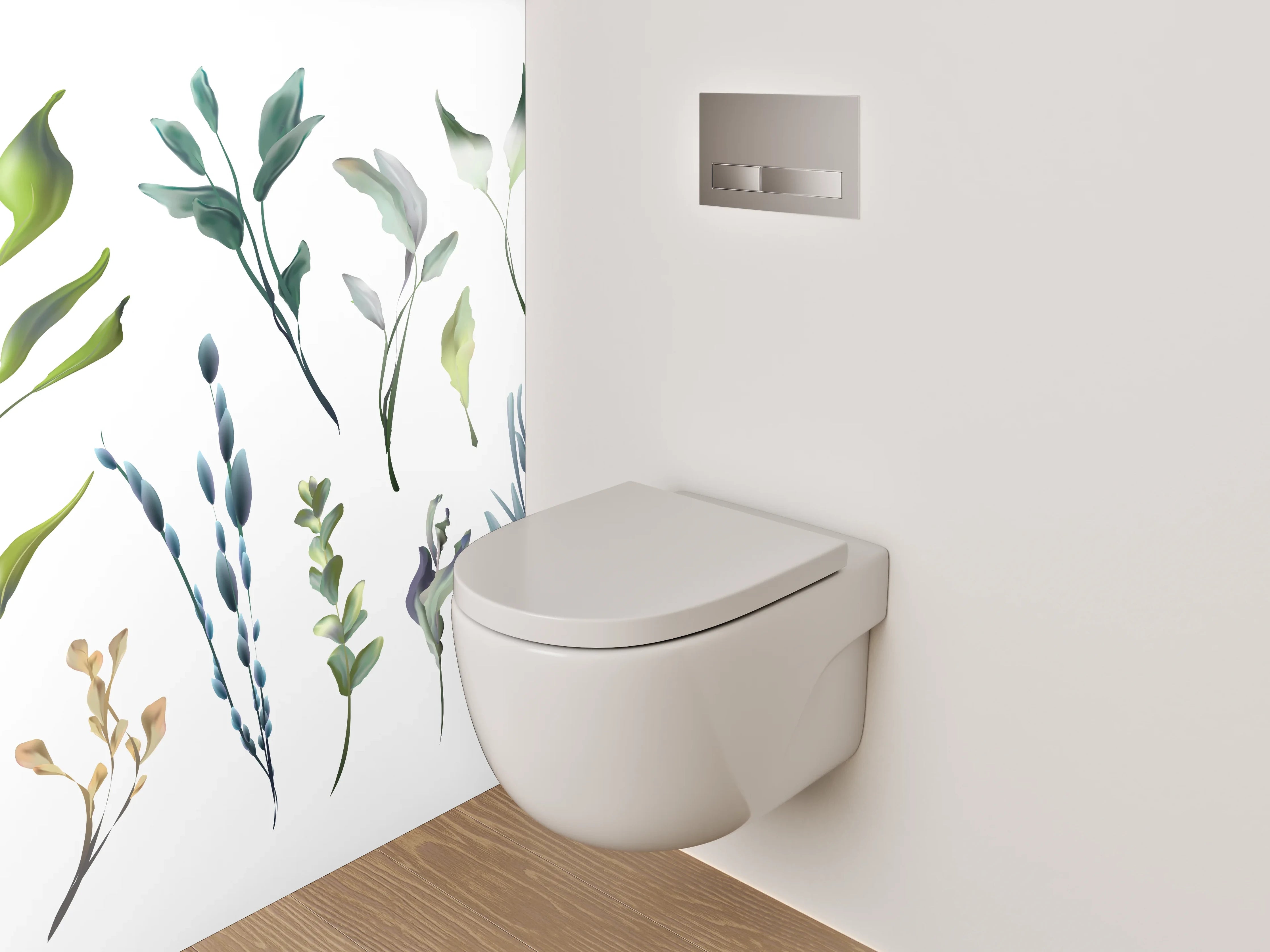 WC-Rückwand - Aquarell Blätter und Zweige