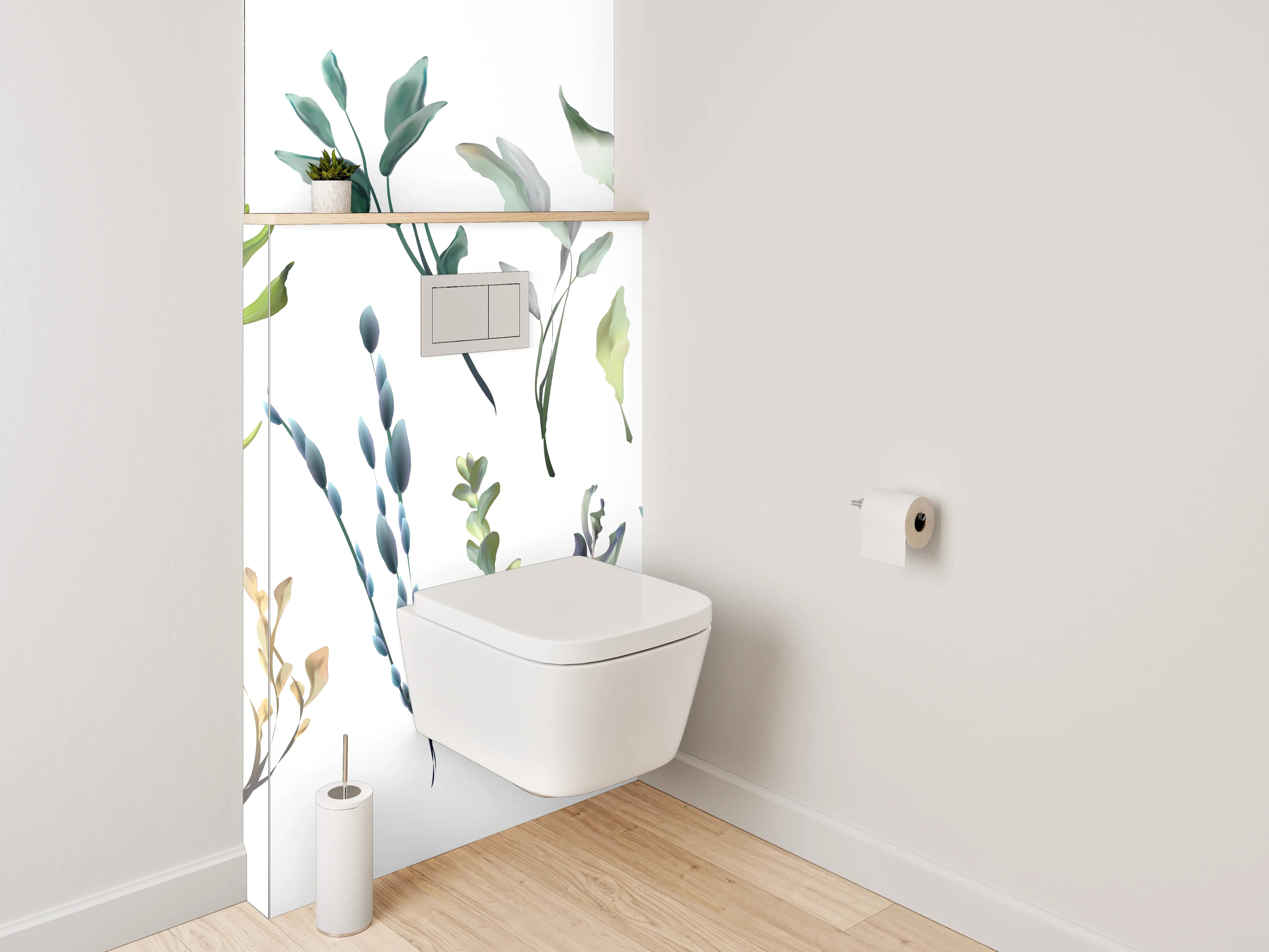 WC-Rückwand - Aquarell Blätter und Zweige
