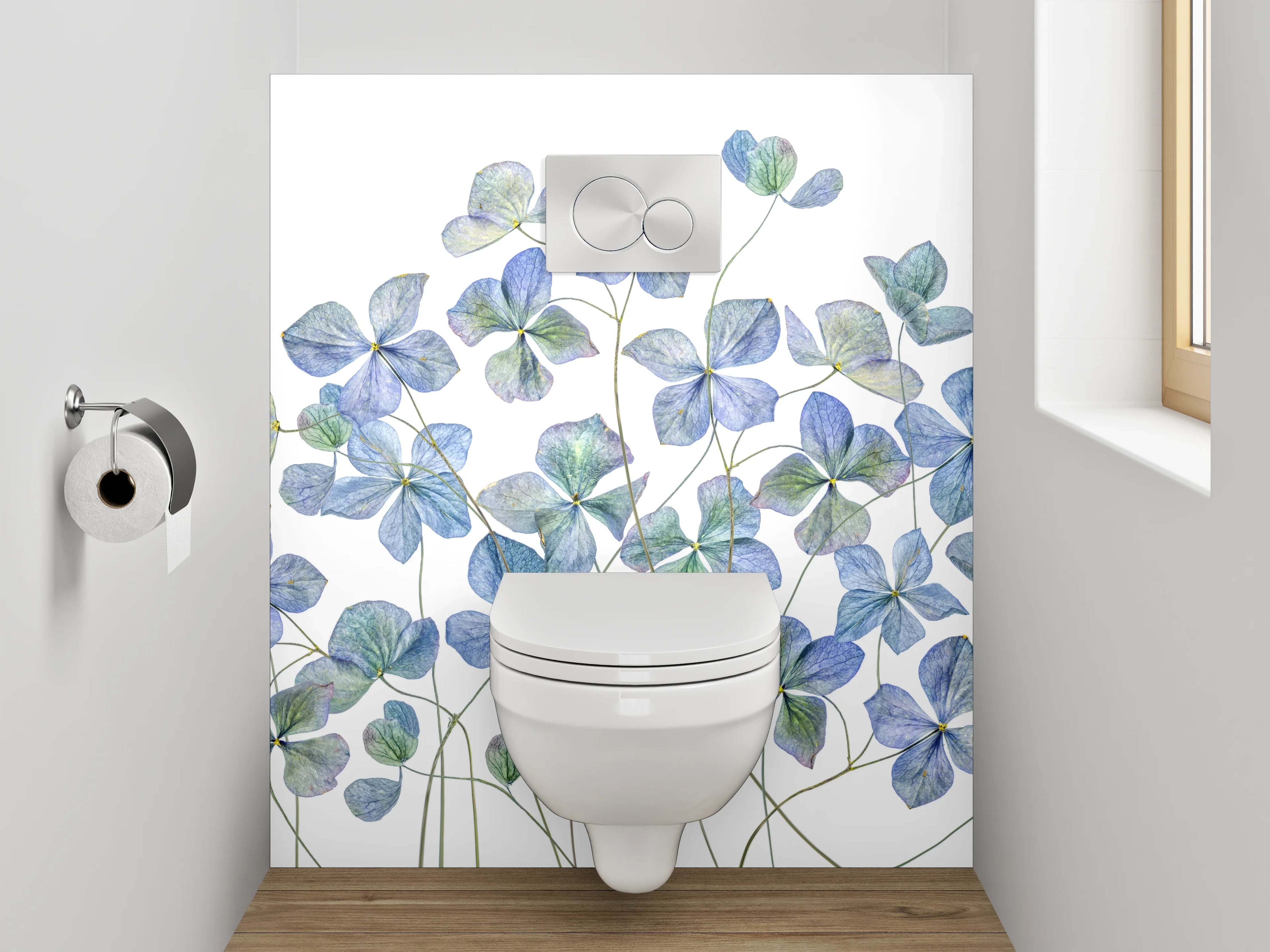 WC-Rückwand - Aquarell Blaue Hortensien Blüten