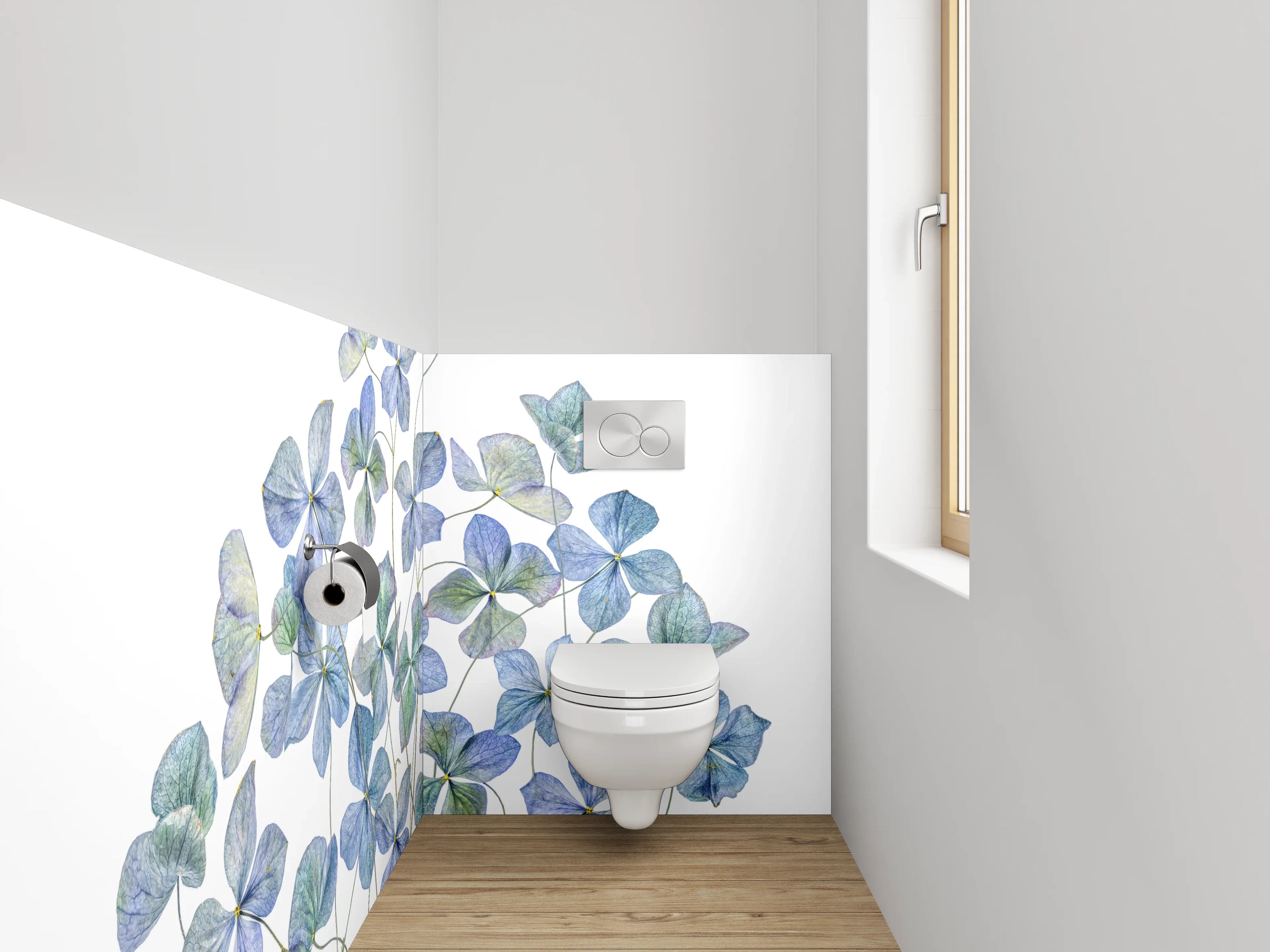 WC-Rückwand - Aquarell Blaue Hortensien Blüten