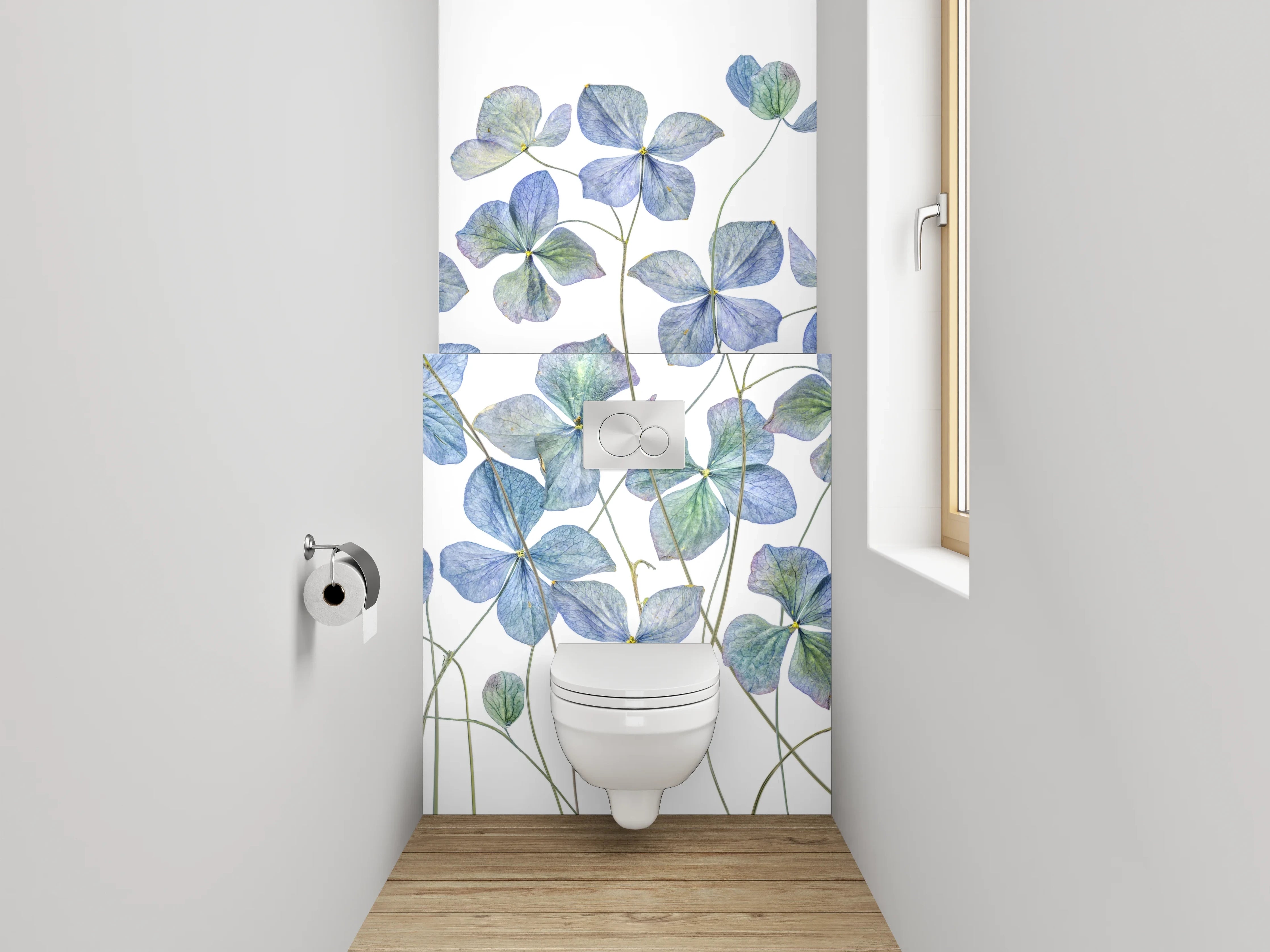 WC-Rückwand - Aquarell Blaue Hortensien Blüten